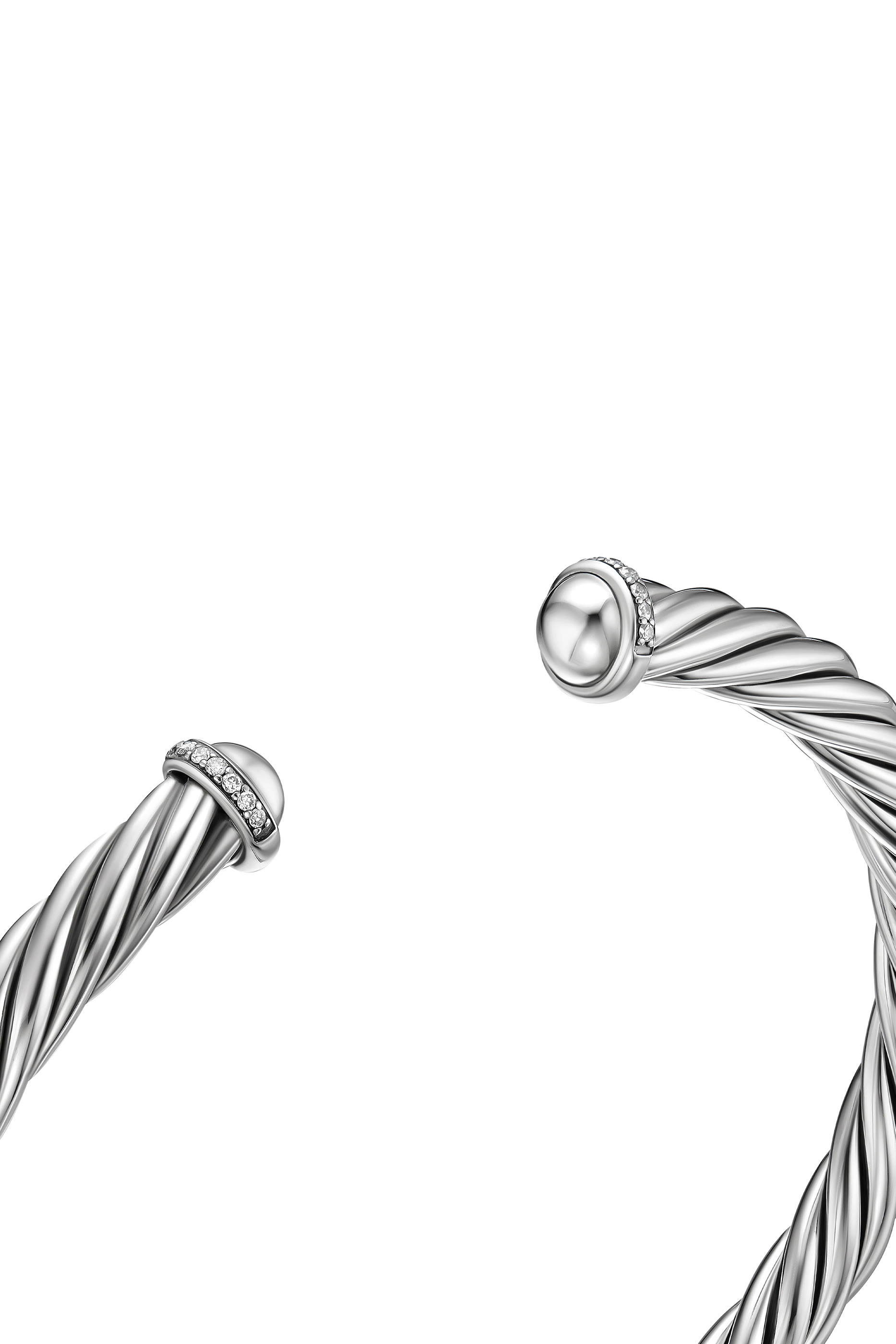سوار كابل مفتوح مرصع بالماس، فضة إسترلينية