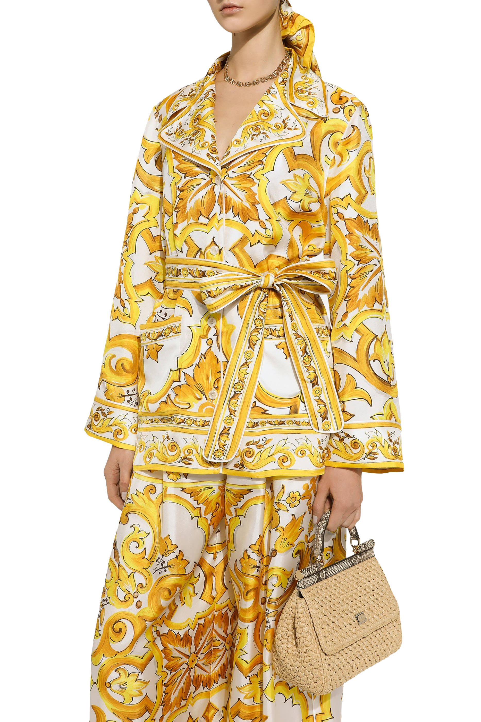 قميص بيجاما بطبعات مايولكا حرير تويل