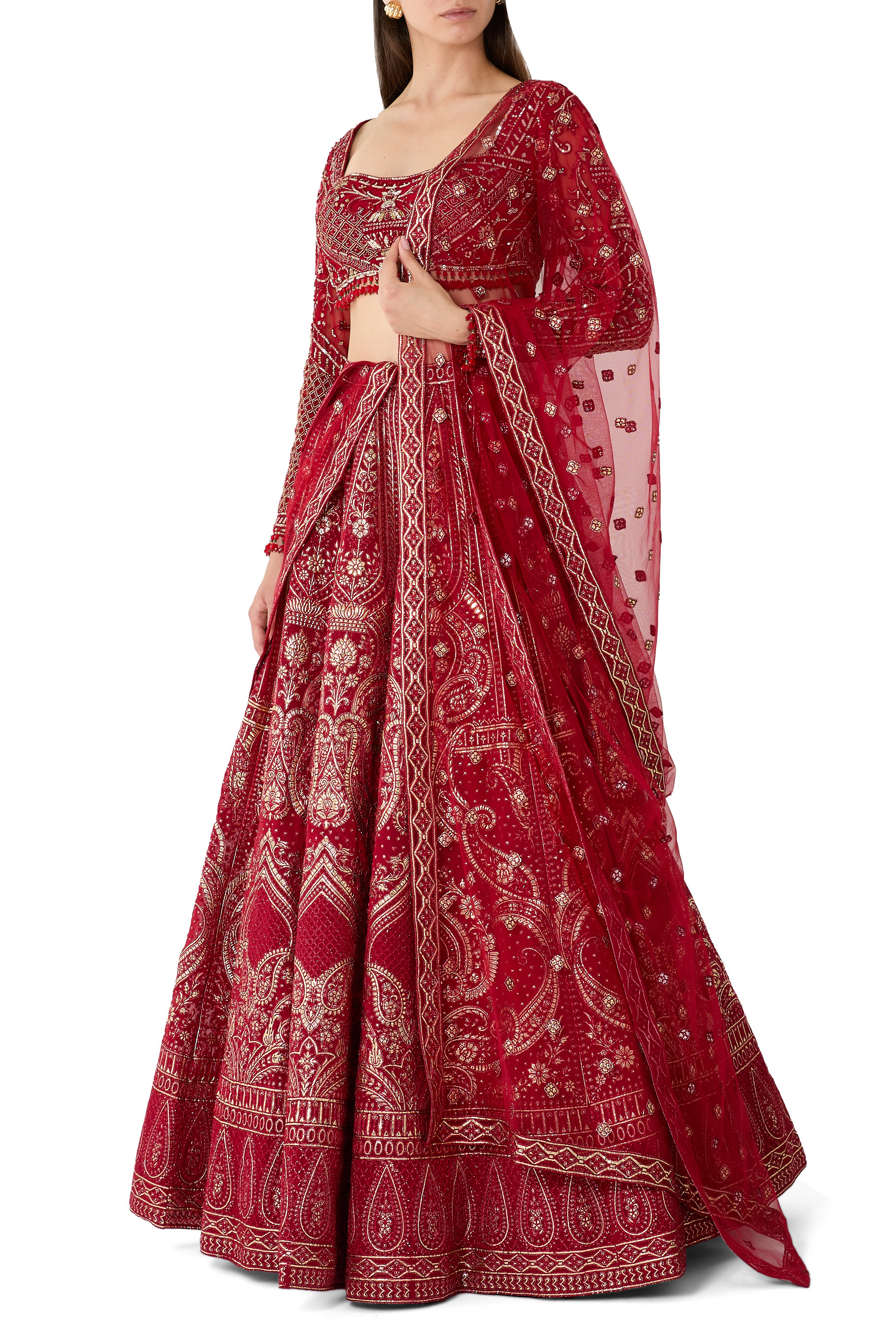 طقم ليهنغا كروم مع بلوزة مرصعة بالكريستال والترتر