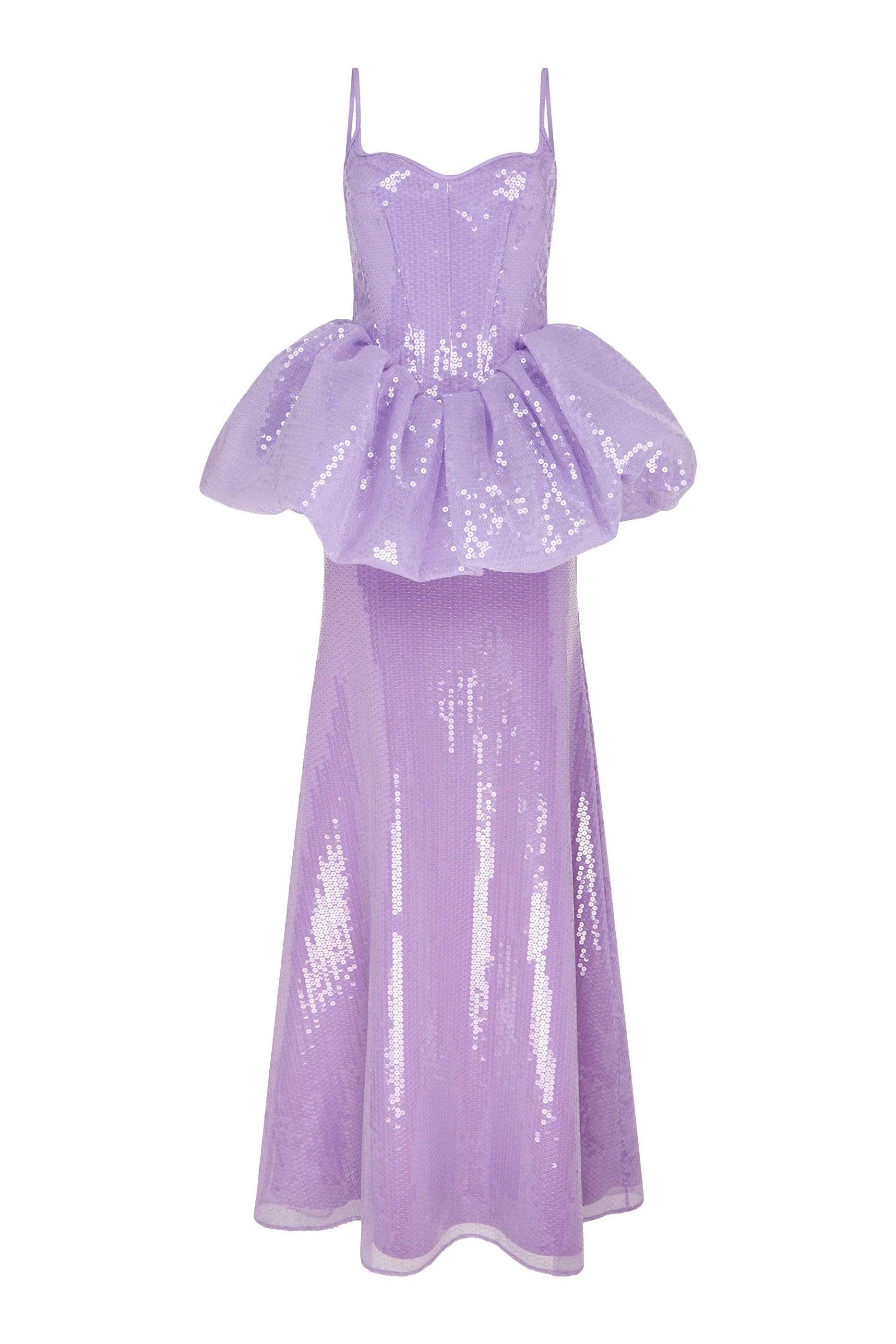 فستان سهرة بحافة جرس وترتر