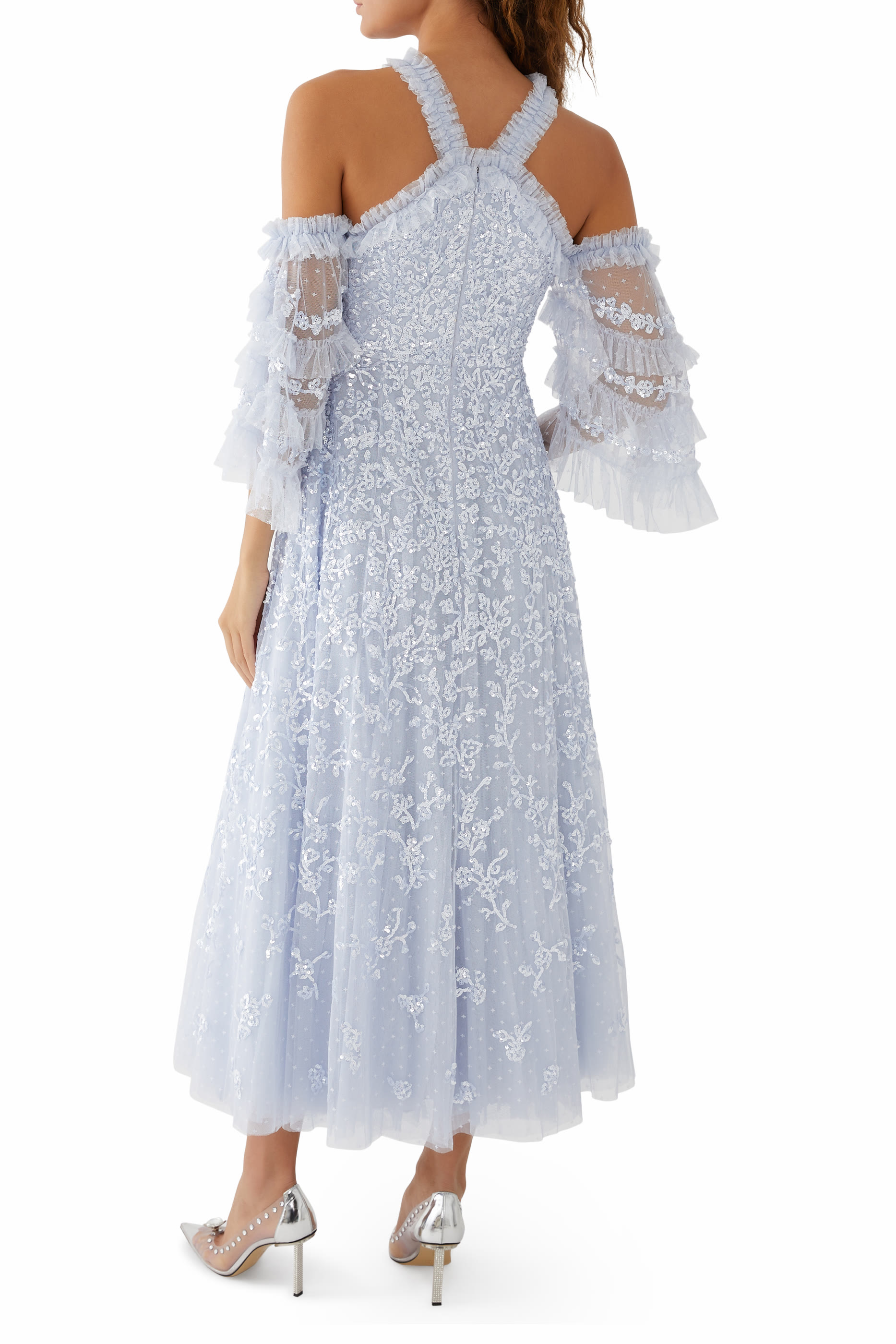 فستان سهرة فلورال بأكتاف مكشوفة دانتيل