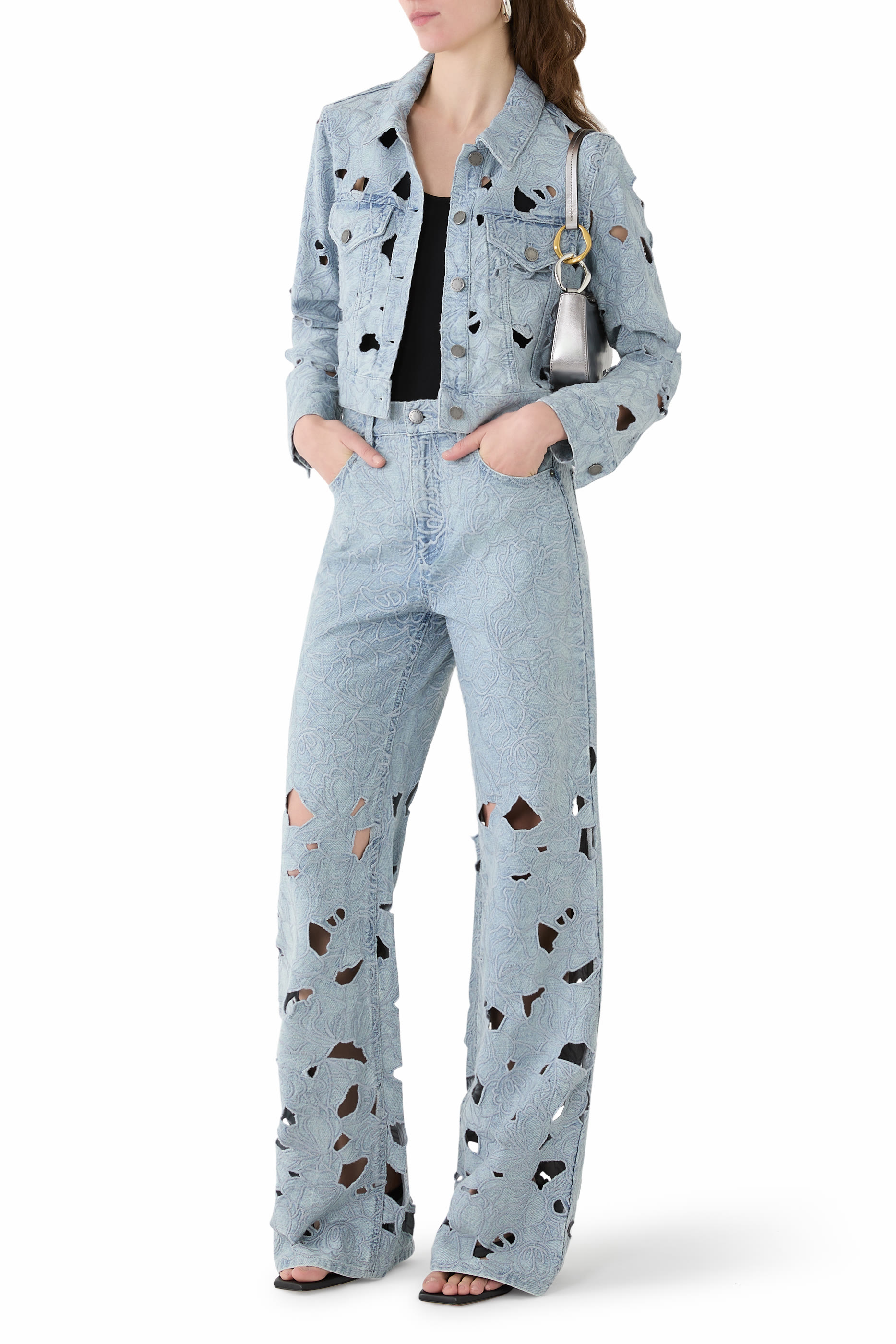 جاكيت كلوي مقطوع بالليزر دنيم