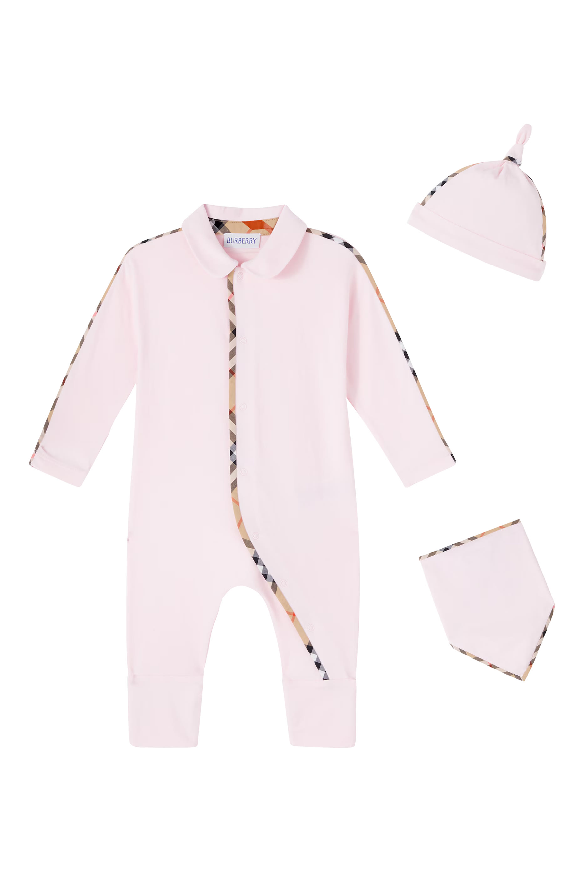 طقم لباس بتصميم قطعة واحدة، مريلة وقبعة بيني للأطفال