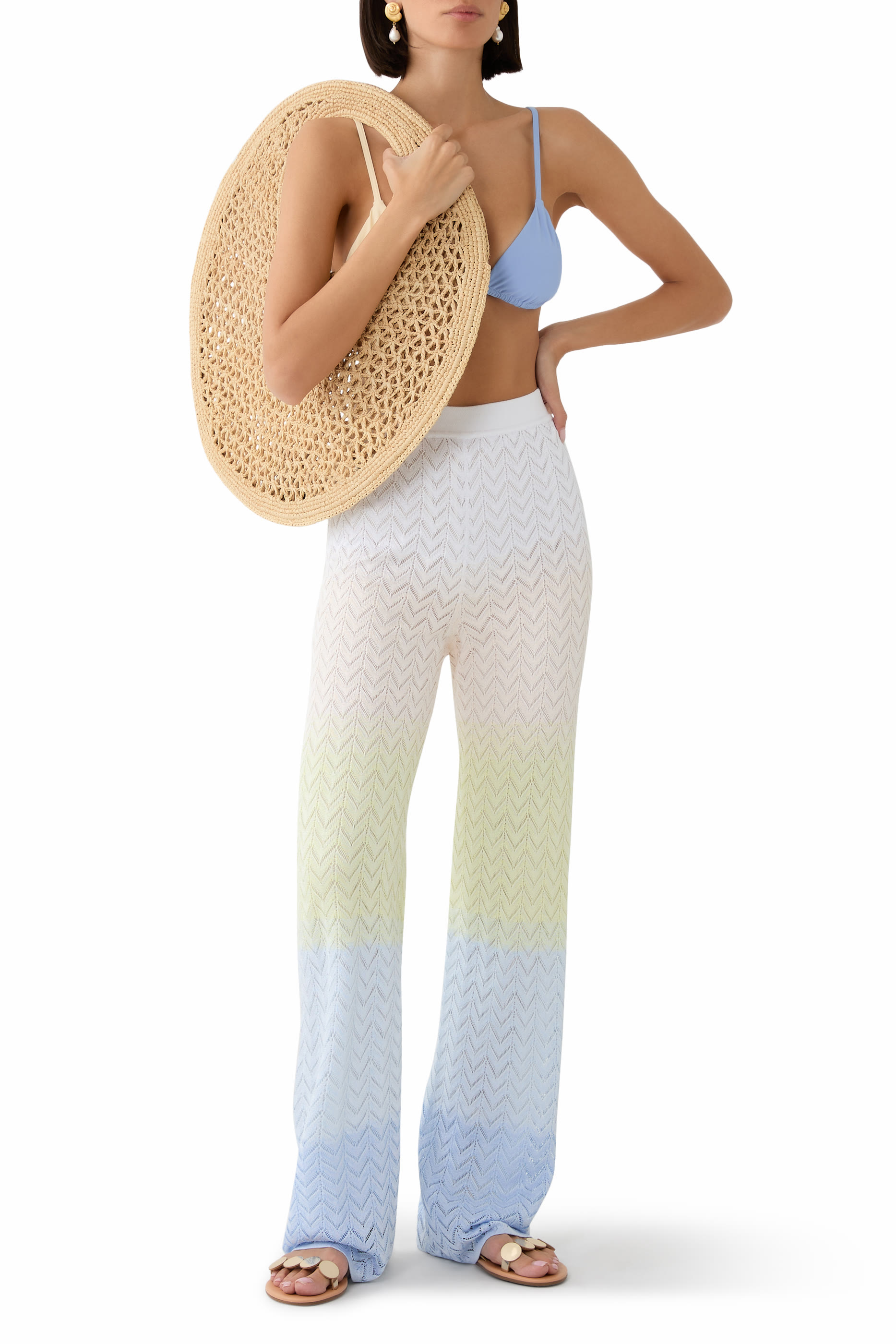 بنطال بقصة ساق واسعة ونقشة خطوط متعرجة شيفرون بلون متدرج