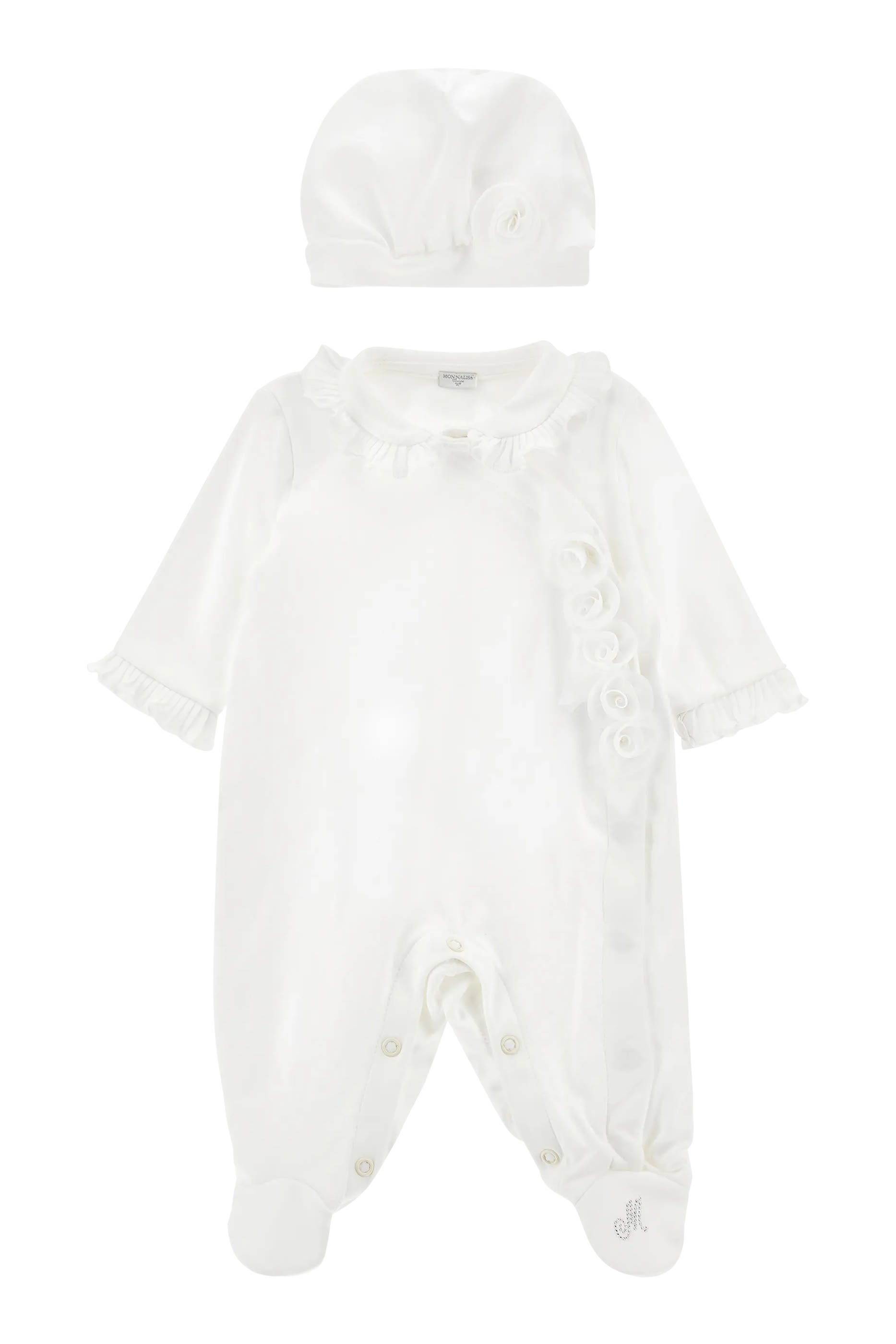 طقم جمبسوت بنقشة أزهار وقبعة للأطفال