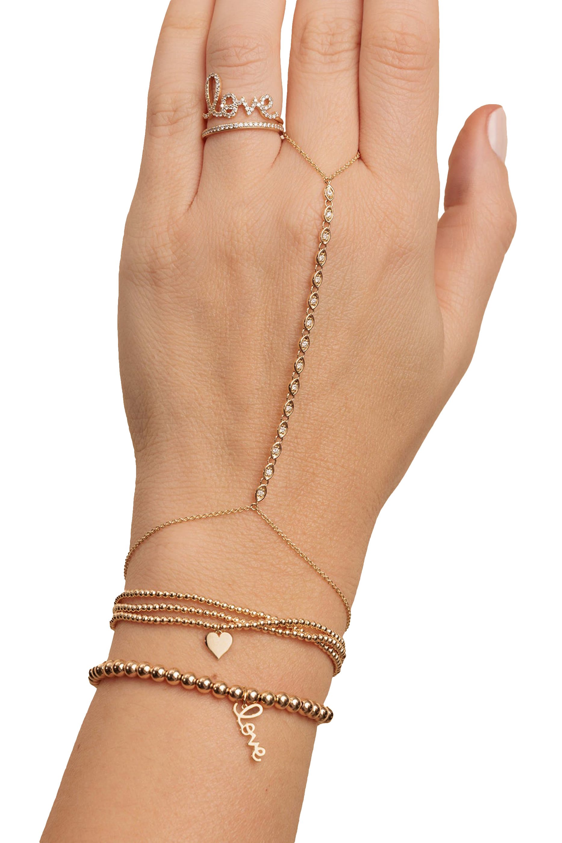 سوار بخرز وحلية بتصميم قلب ذهب أصفر عيار 14