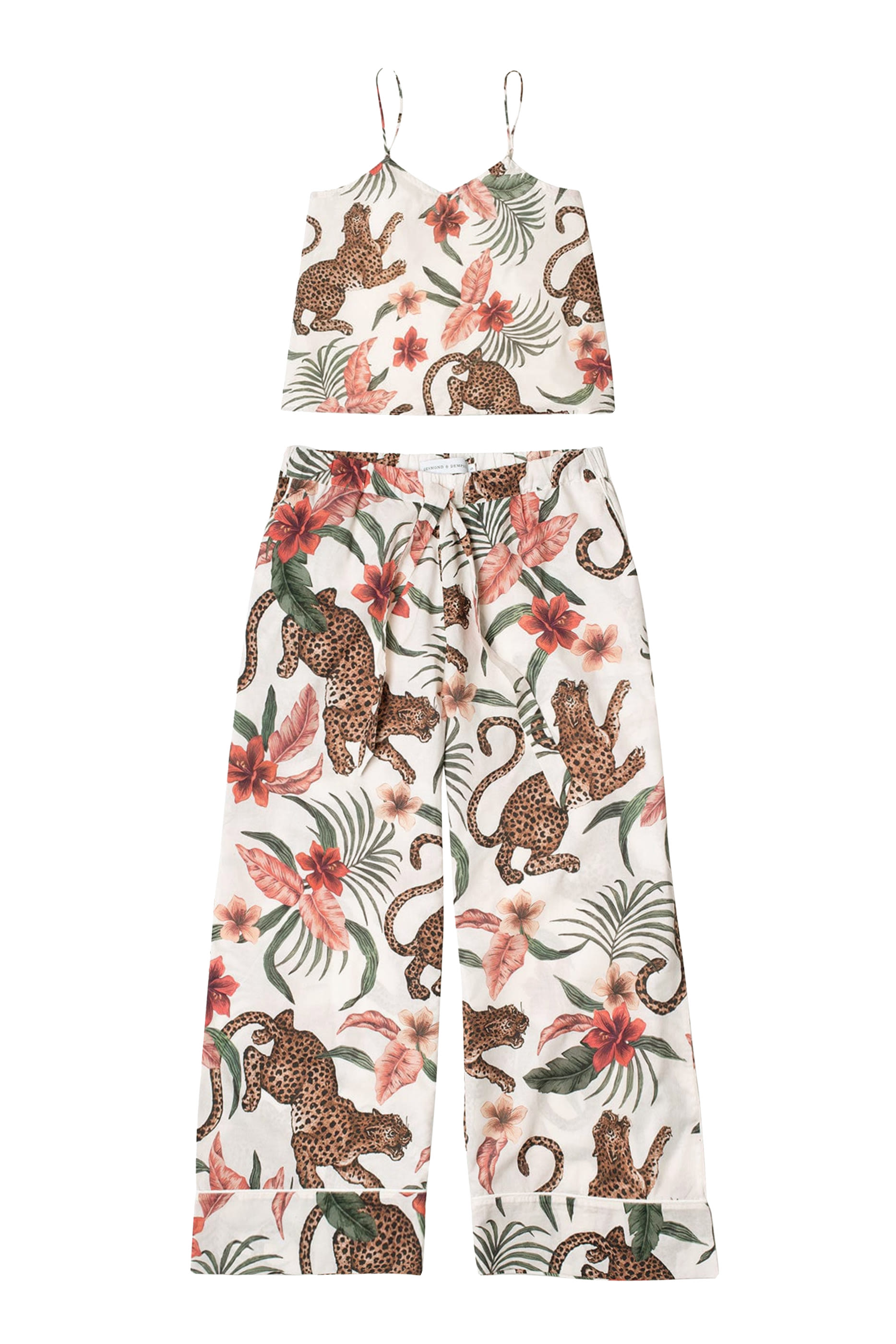 طقم بلوزة كاميسول بنقشة جلد النمر وبنطال بقصة ساق واسعة 