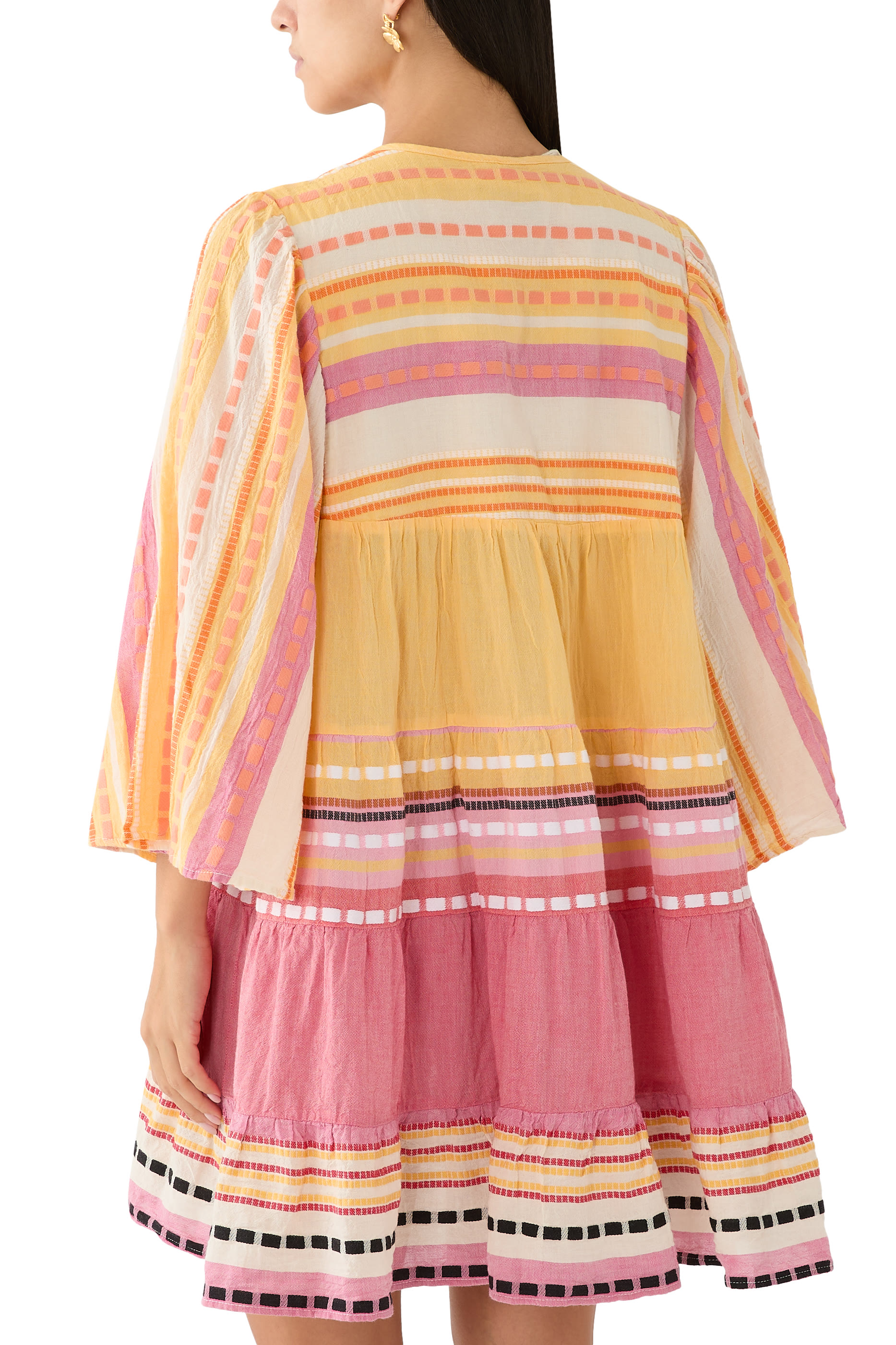 فستان زاكار مخطط قصير بأكمام طويلة