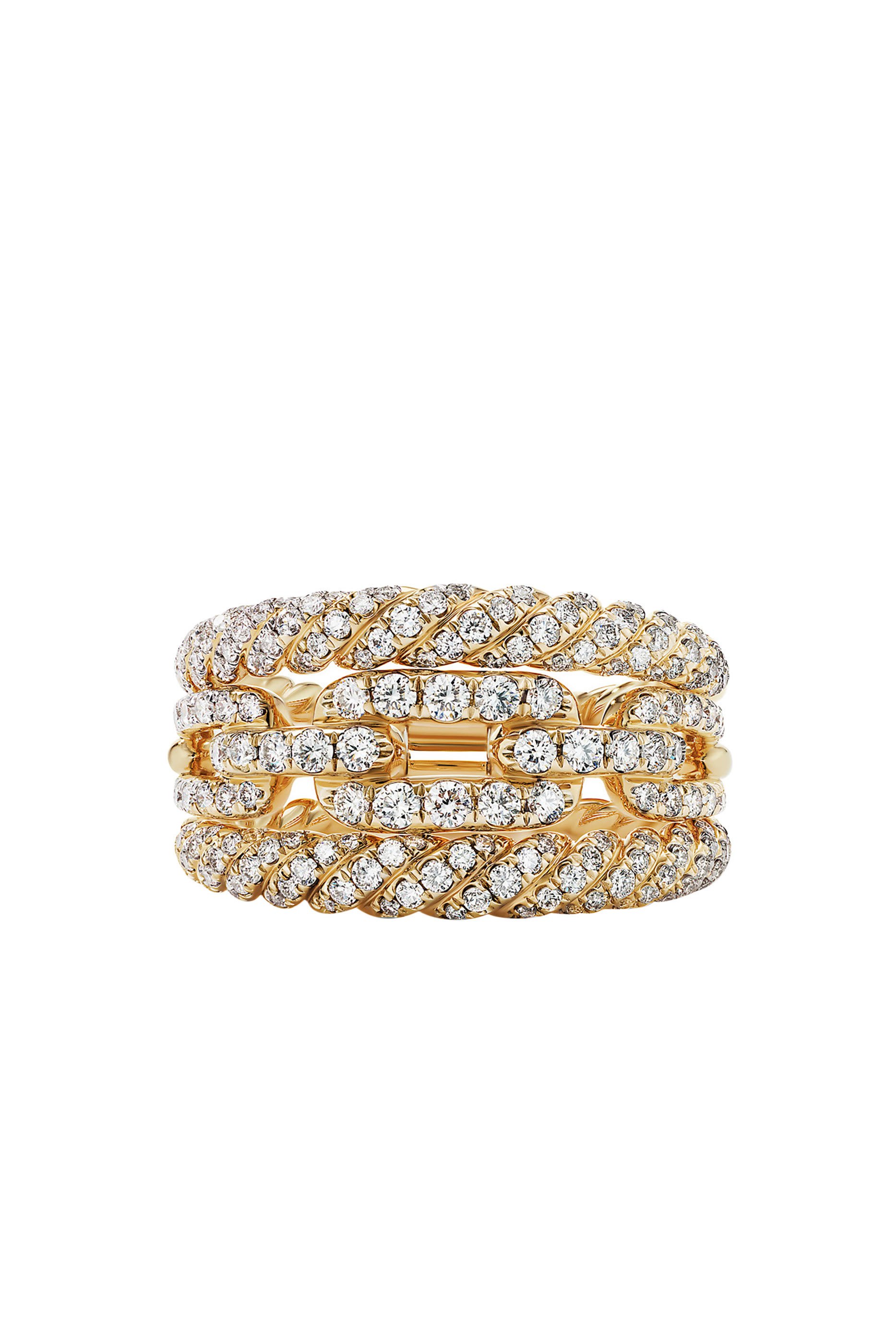 Stax Three Row Full Pavé Ring, 18k Yellow Gold & Diamonds 