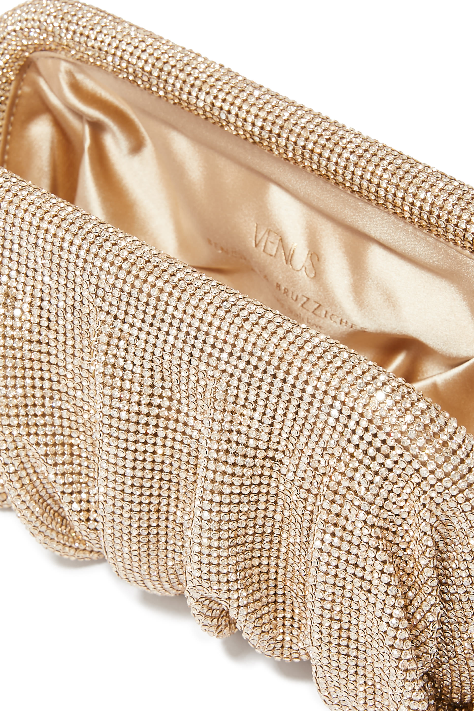 حقيبة كلاتش فينوس لا غروند قماش شبكي مرصعة بأحجار الراين وكريستال