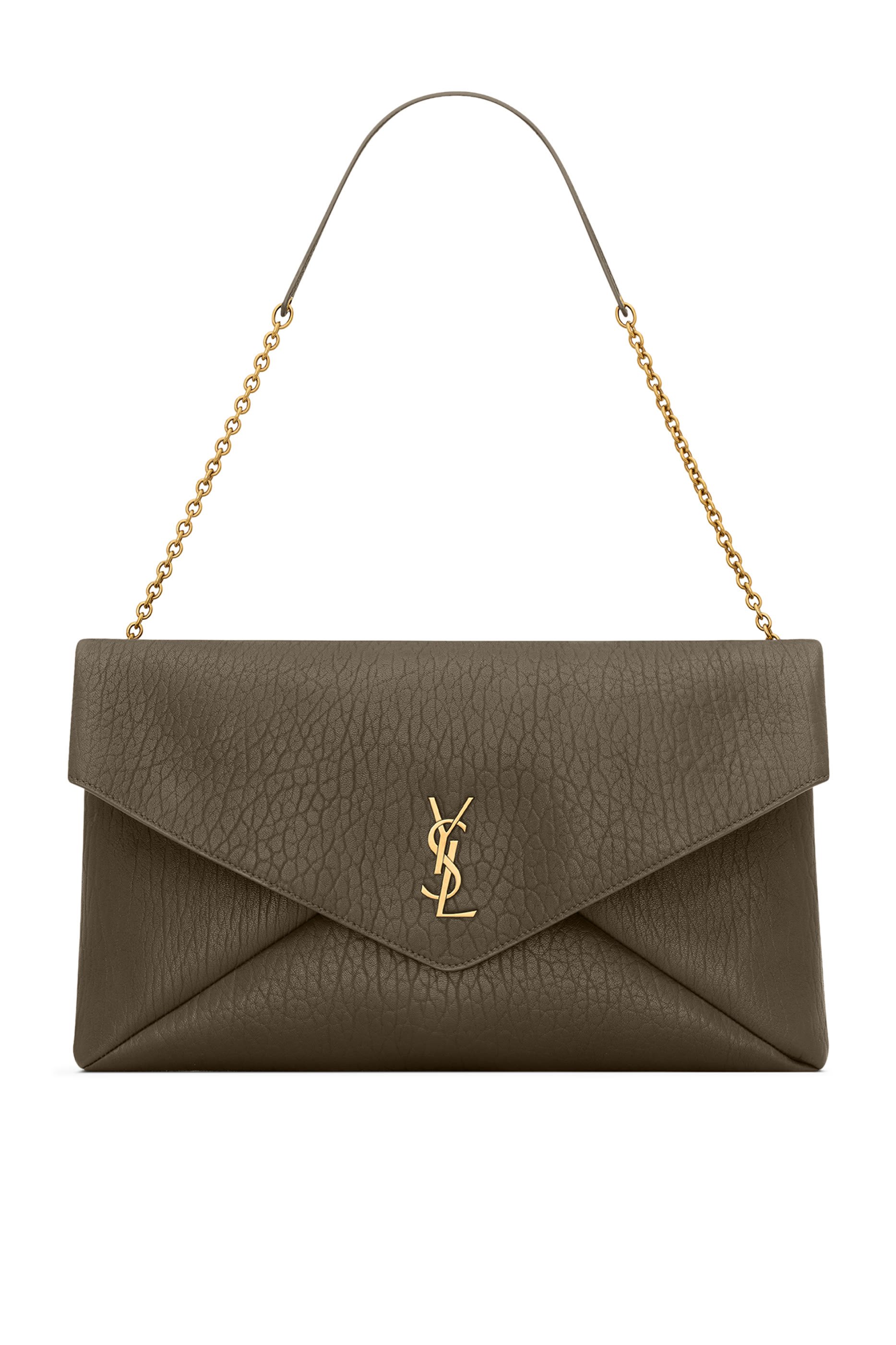 حقيبة كبيرة بحمالة سلسلة وشعار الماركة جلد حمل