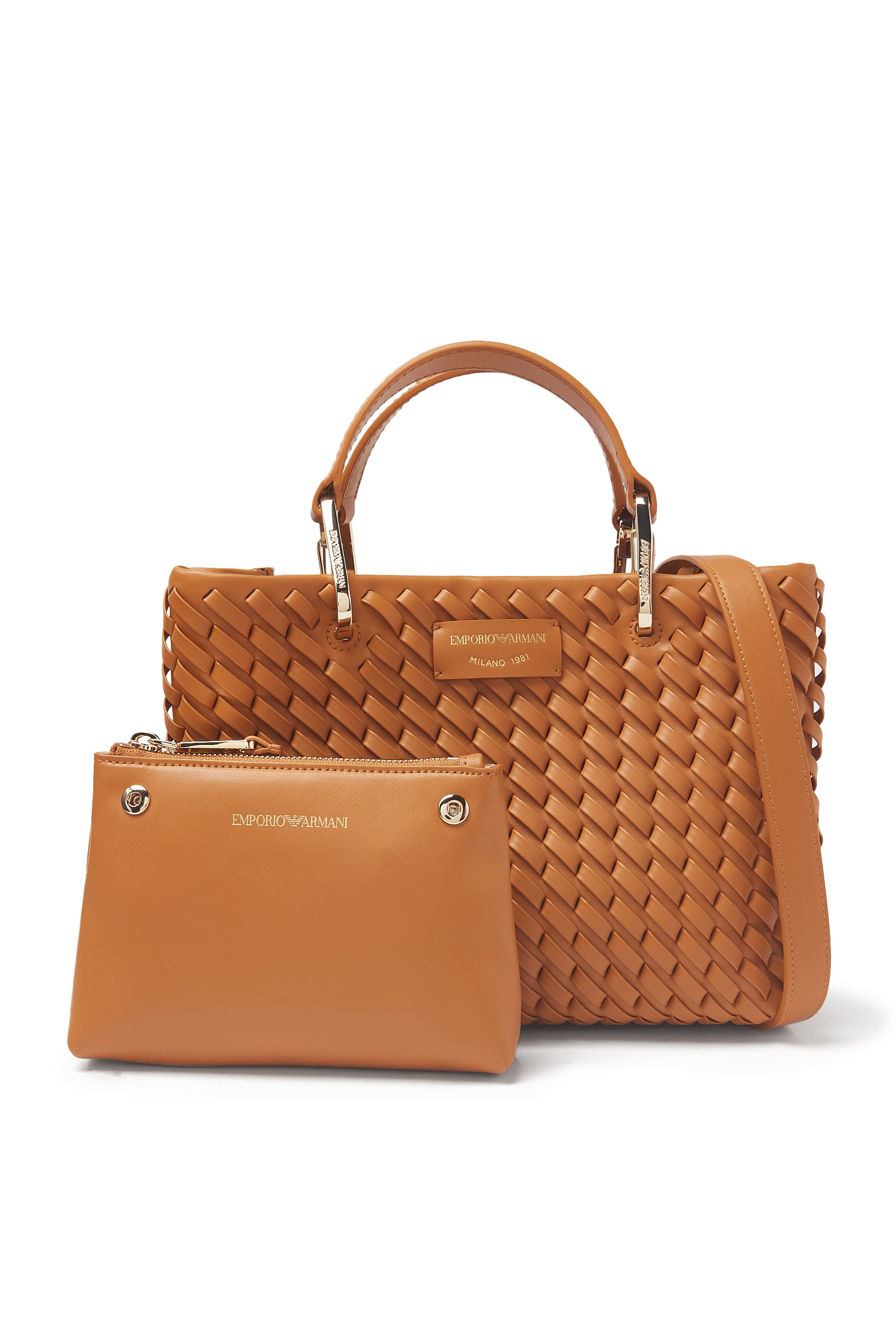 حقيبة يد بشعار الماركة جلد بتصميم متشابك