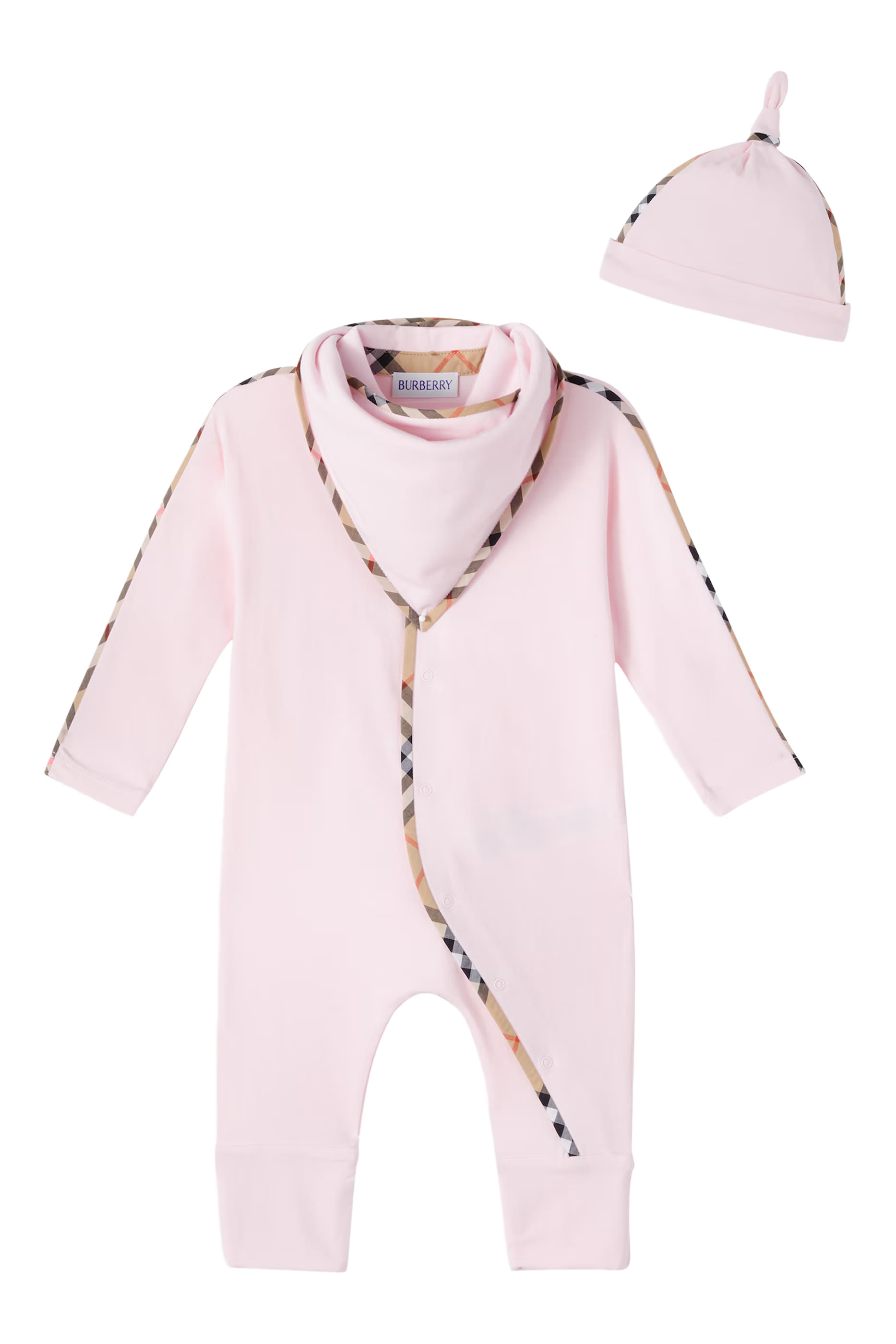 طقم لباس بتصميم قطعة واحدة، مريلة وقبعة بيني للأطفال