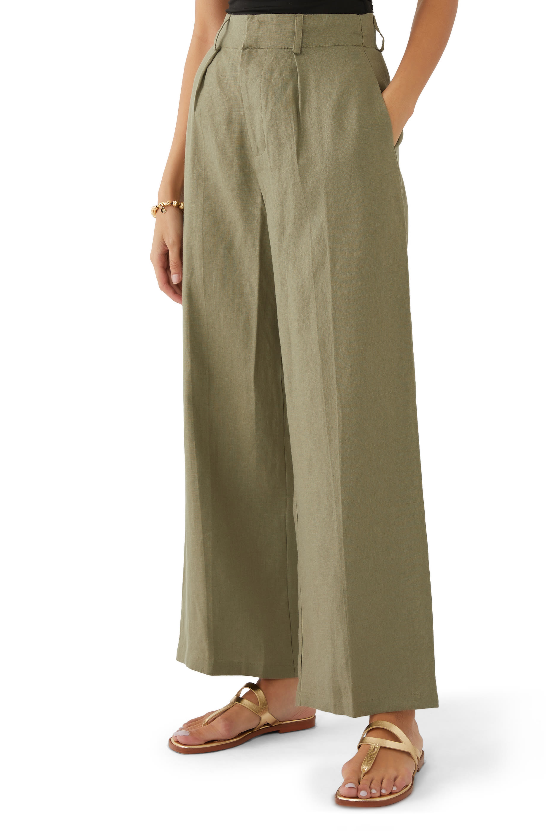 بنطال إيدا بقصة ساق واسعة كتان