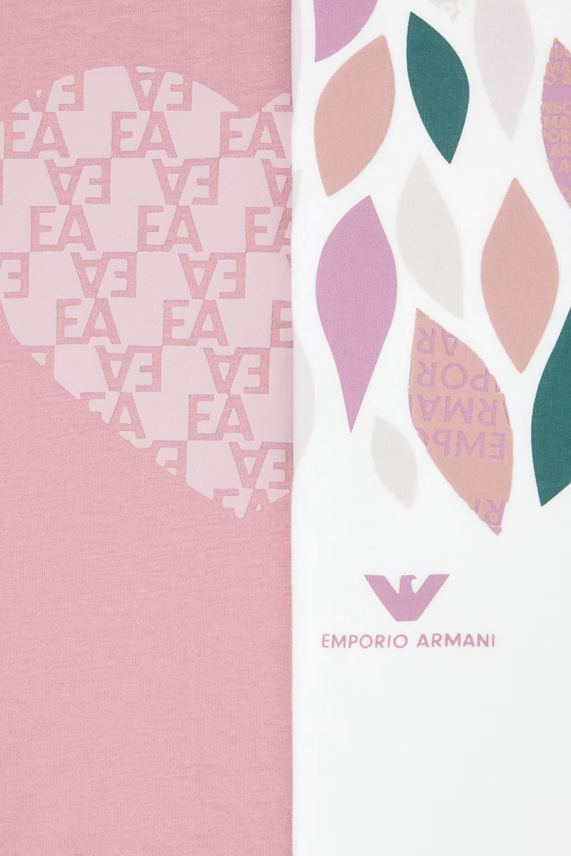 طقم تيشيرت بنقشة قلب وورق وشعار الماركة للأطفال، 2 قطع