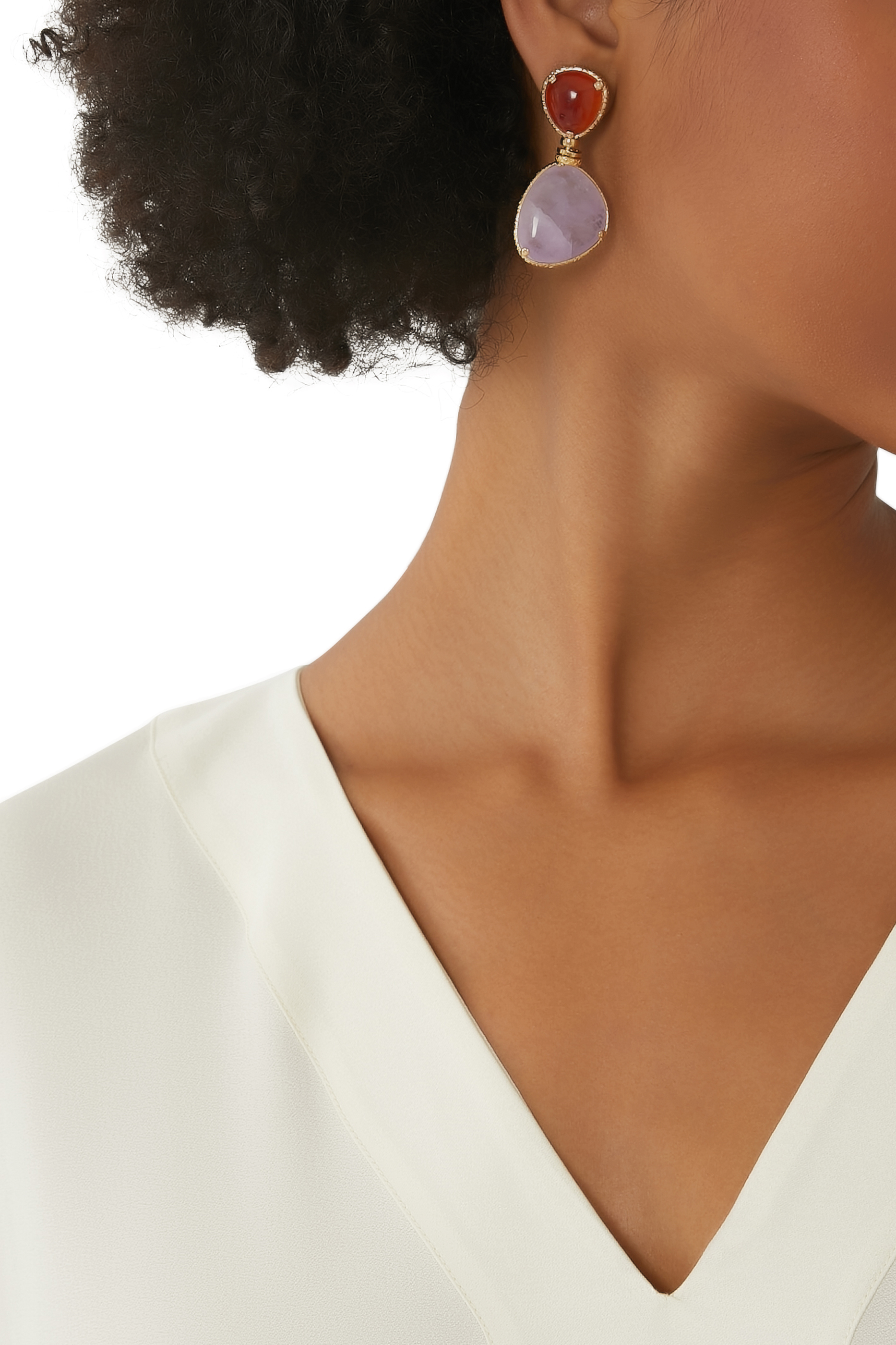 أقراط سيليا مرصعة بالجمشت والهيماتويد الأصفر نحاس مطلي بذهب عيار 24