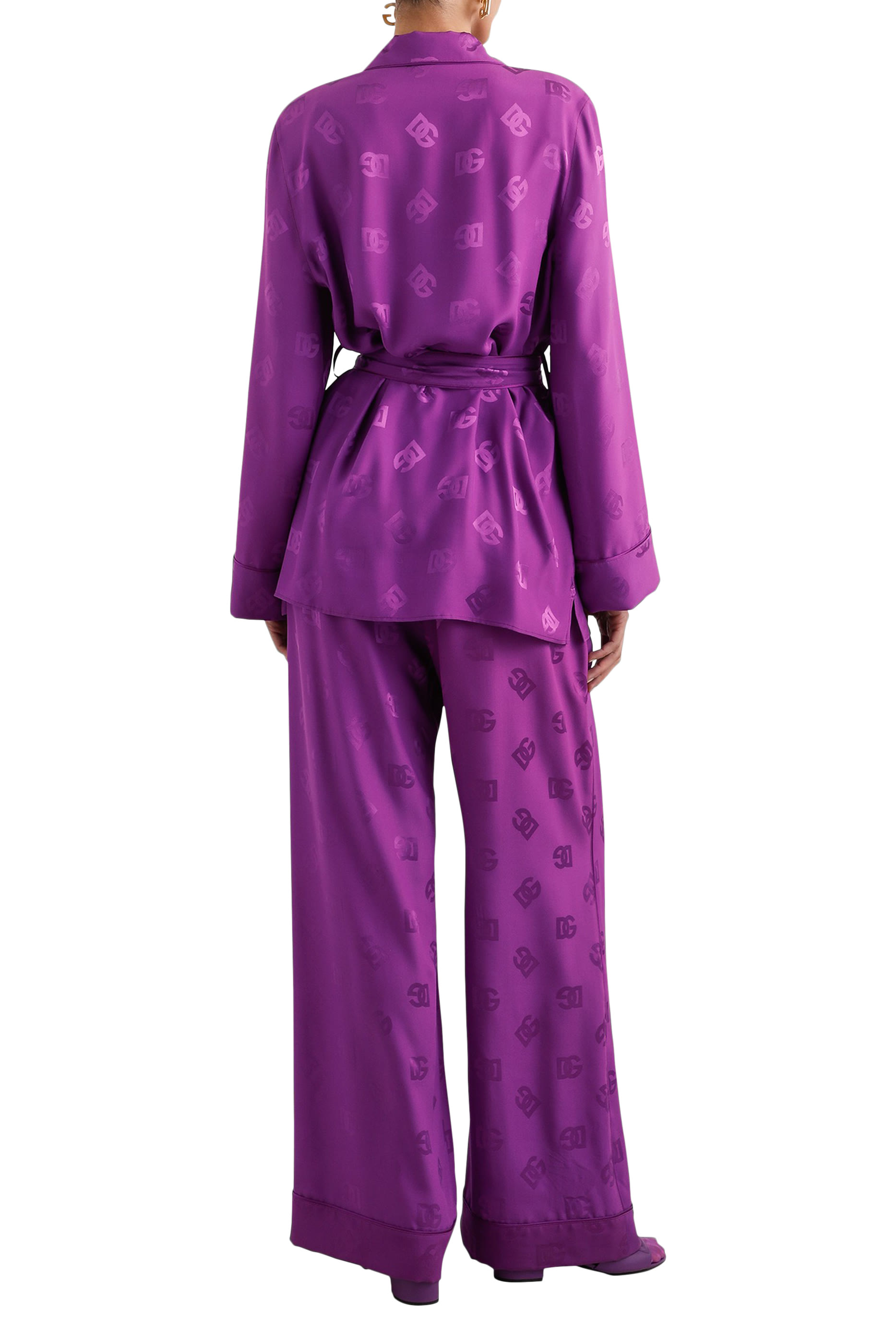 قميص بيجامة بأكمام طويلة وشعار الماركة حرير وجاكار