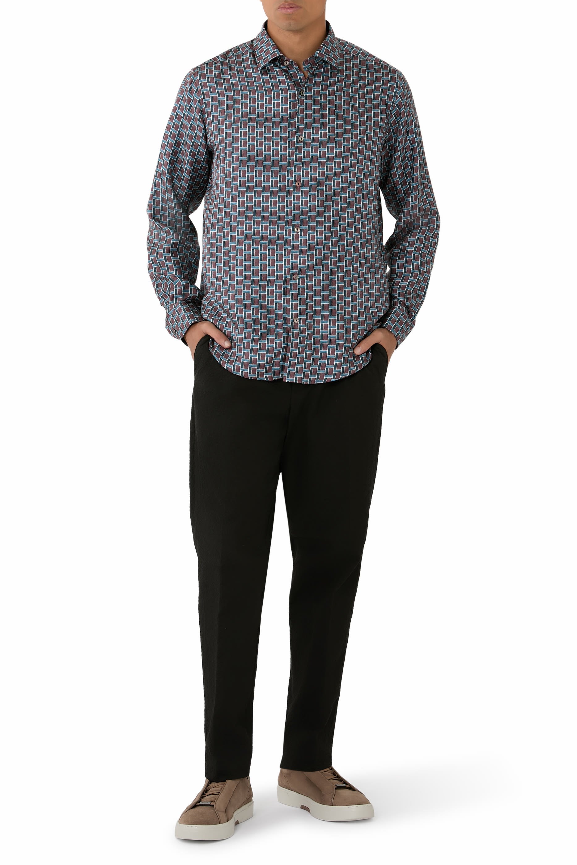 Geometric Print Silk Twill Shirt