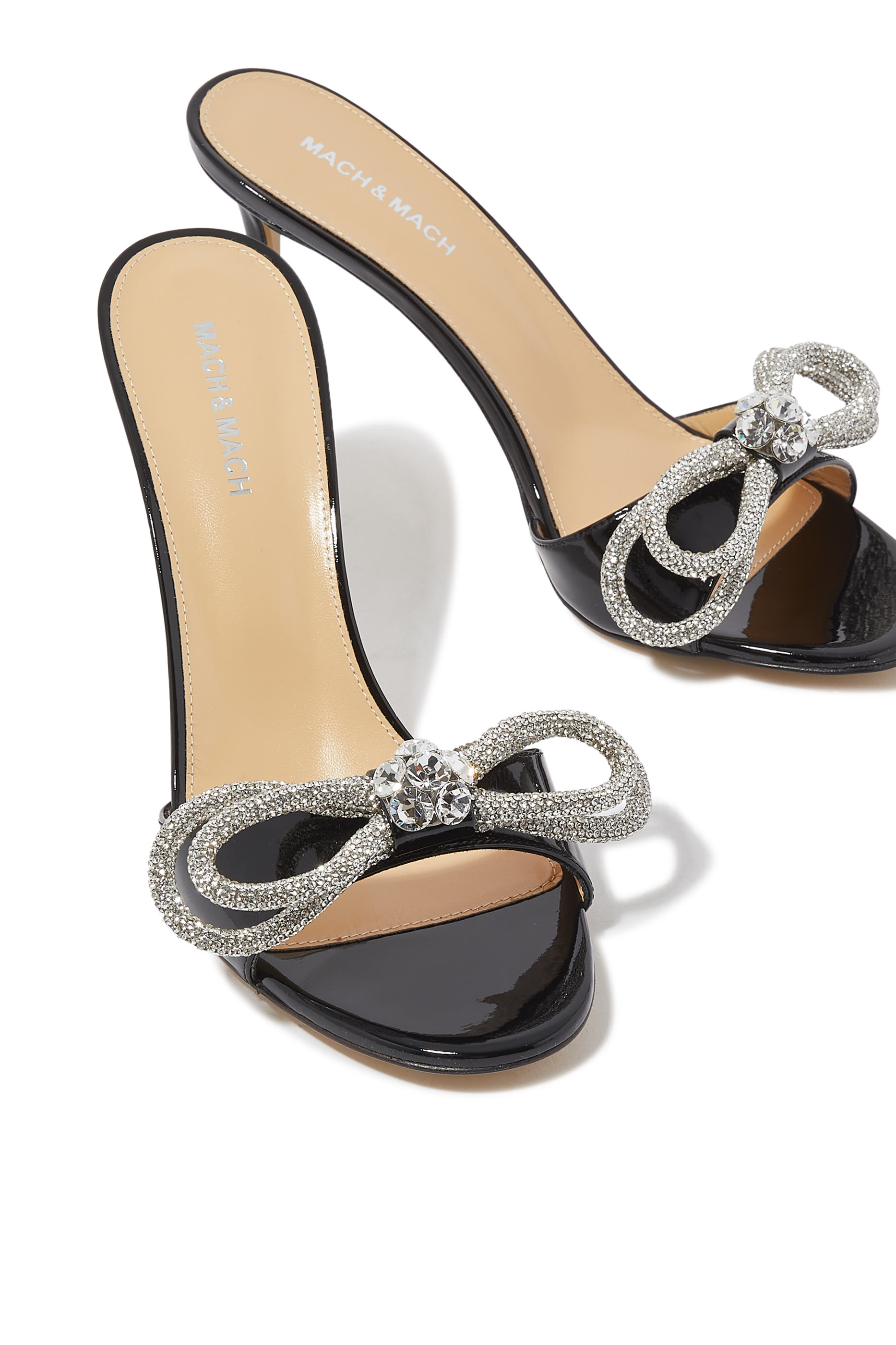 حذاء مفتوح من الخلف 95 بربطتي فيونكة جلد لامع