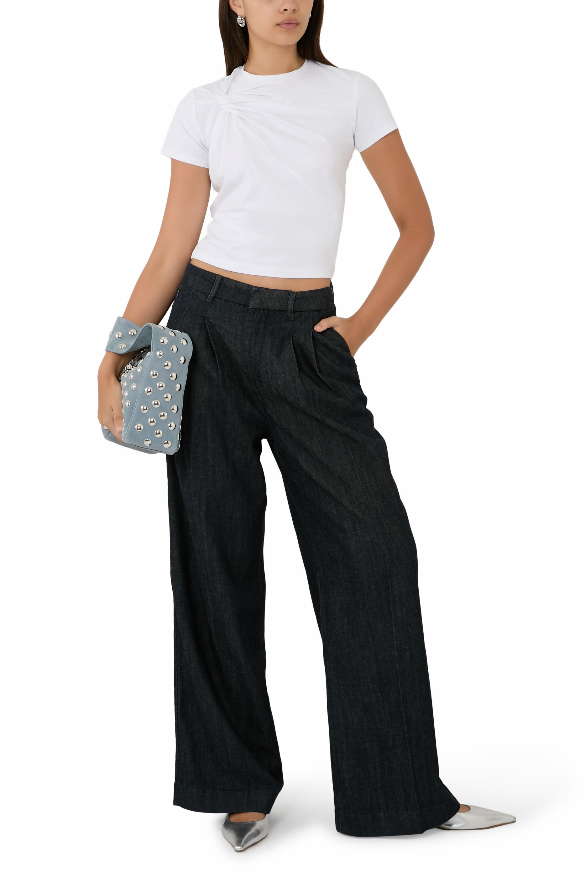 تيشيرت بعقدة قماش مطاطي للغاية