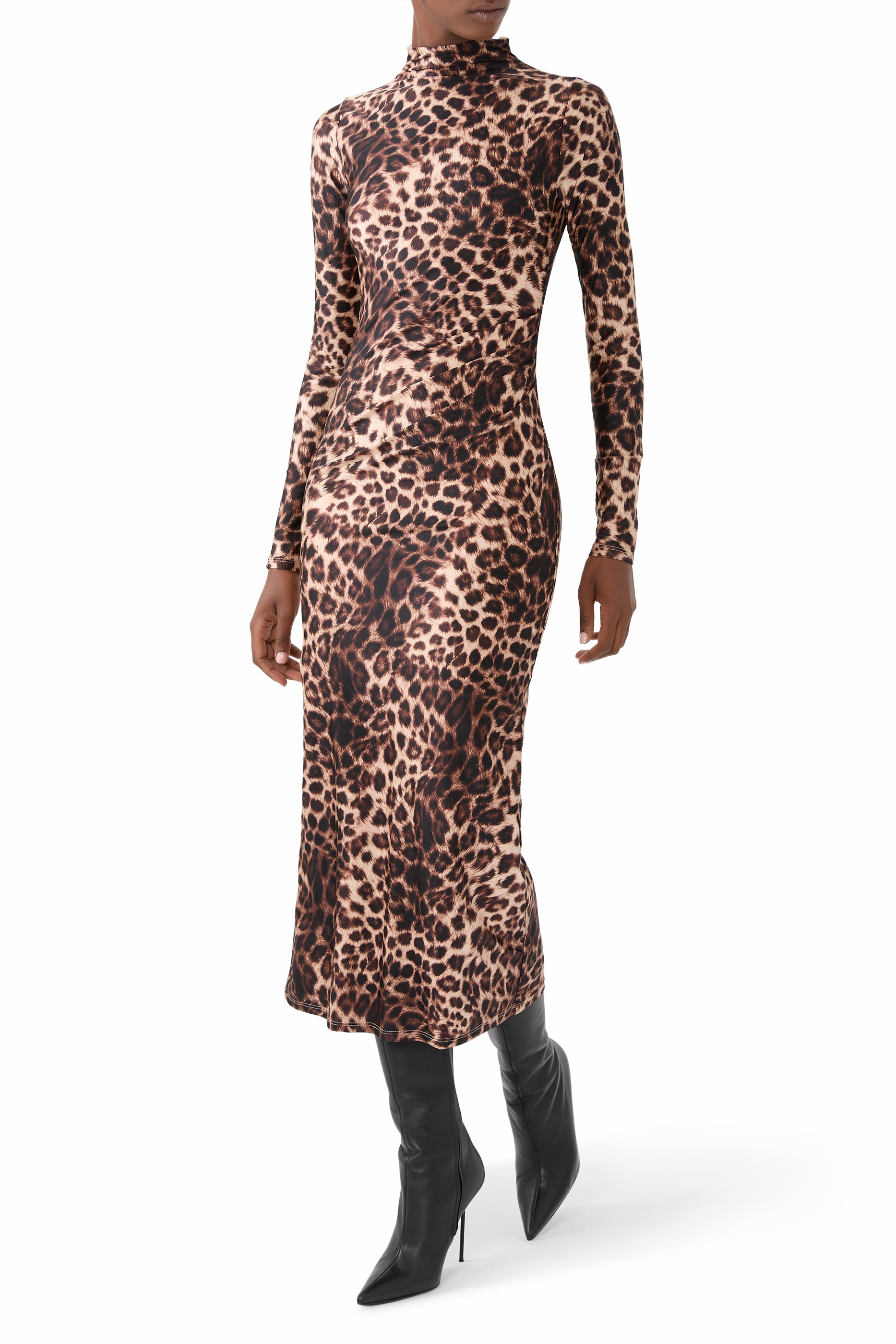 فستان ساتان لامع متوسط الطول