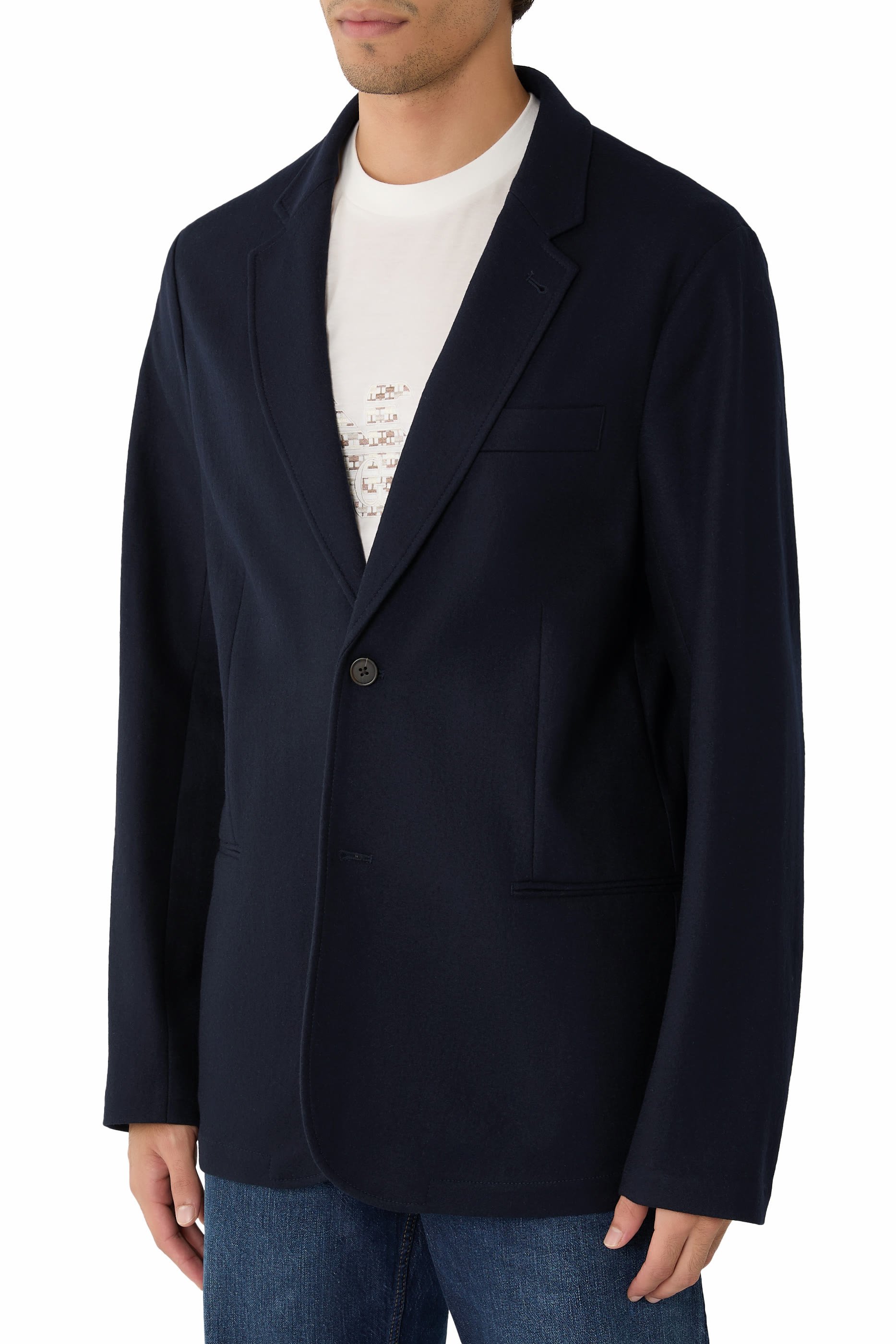 بليزر بصف أزرار صوف بكر فلانيل من التشكيلة الأساسية للسفر