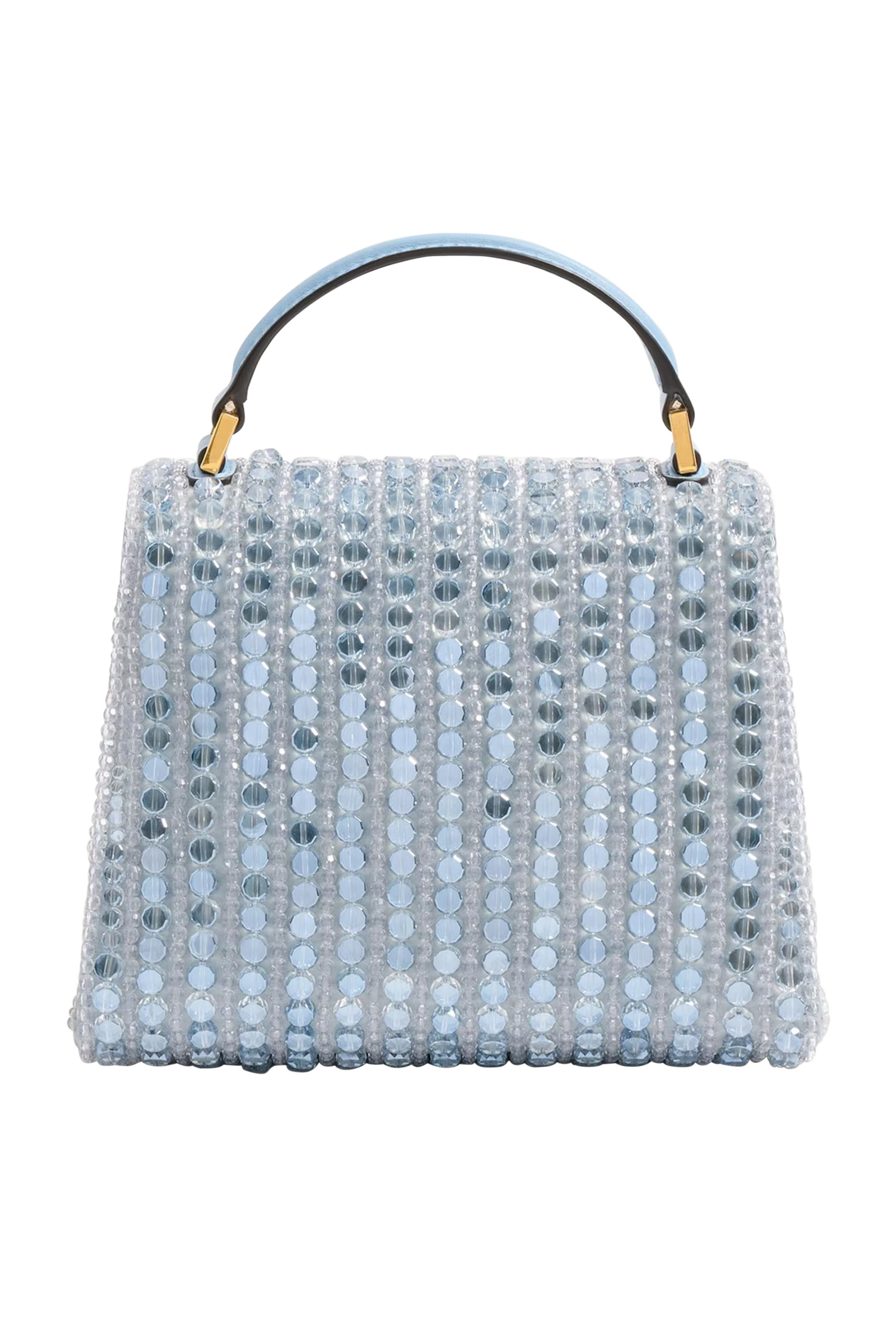 حقيب يد صغيرة مرصعة بأحجار ومزينة بحرف شعار الماركة 