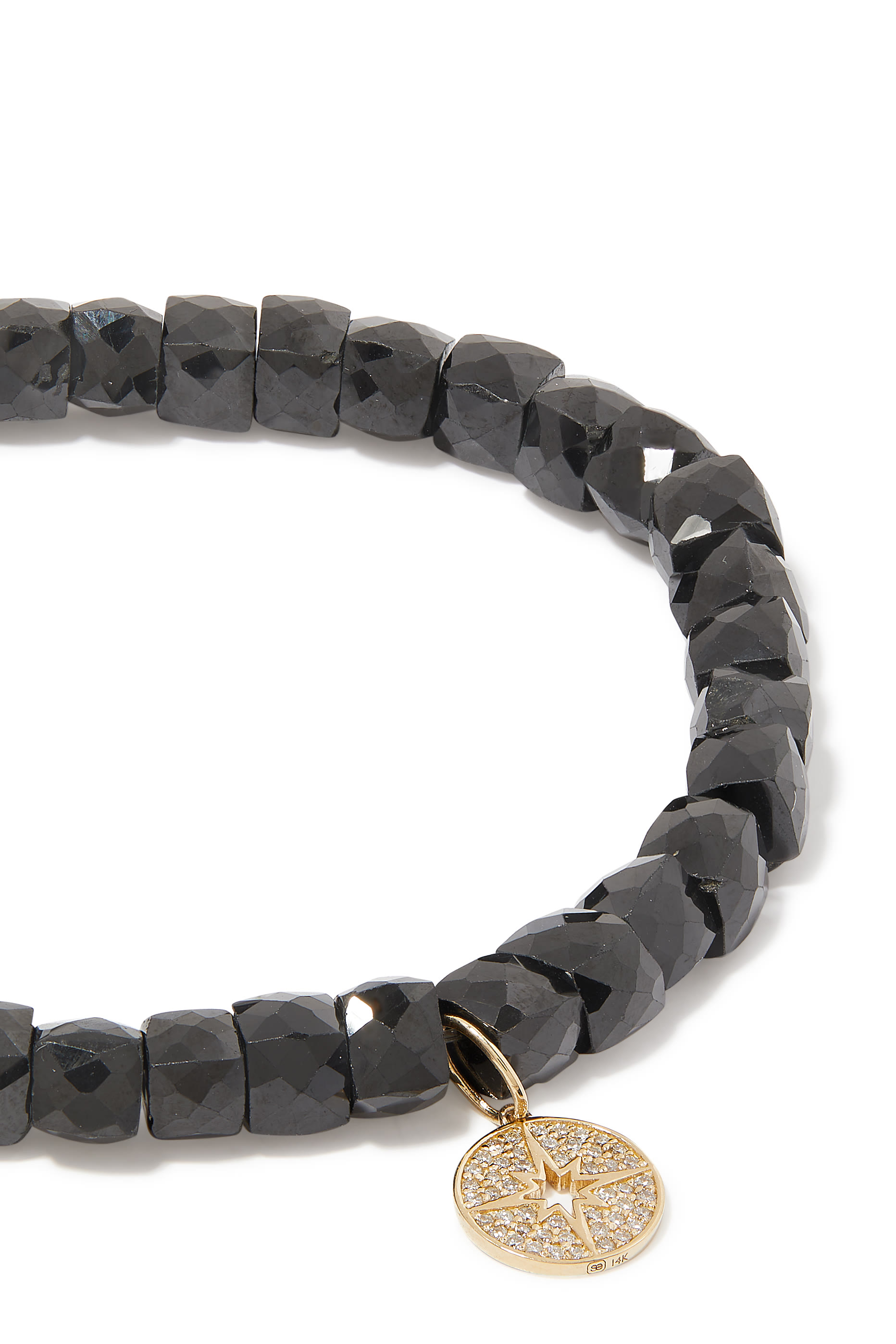 سوار خرز مزين بميدالية ستار باست صغيرة مرصعة بأحجار بافيه ذهب أصفر عيار 14