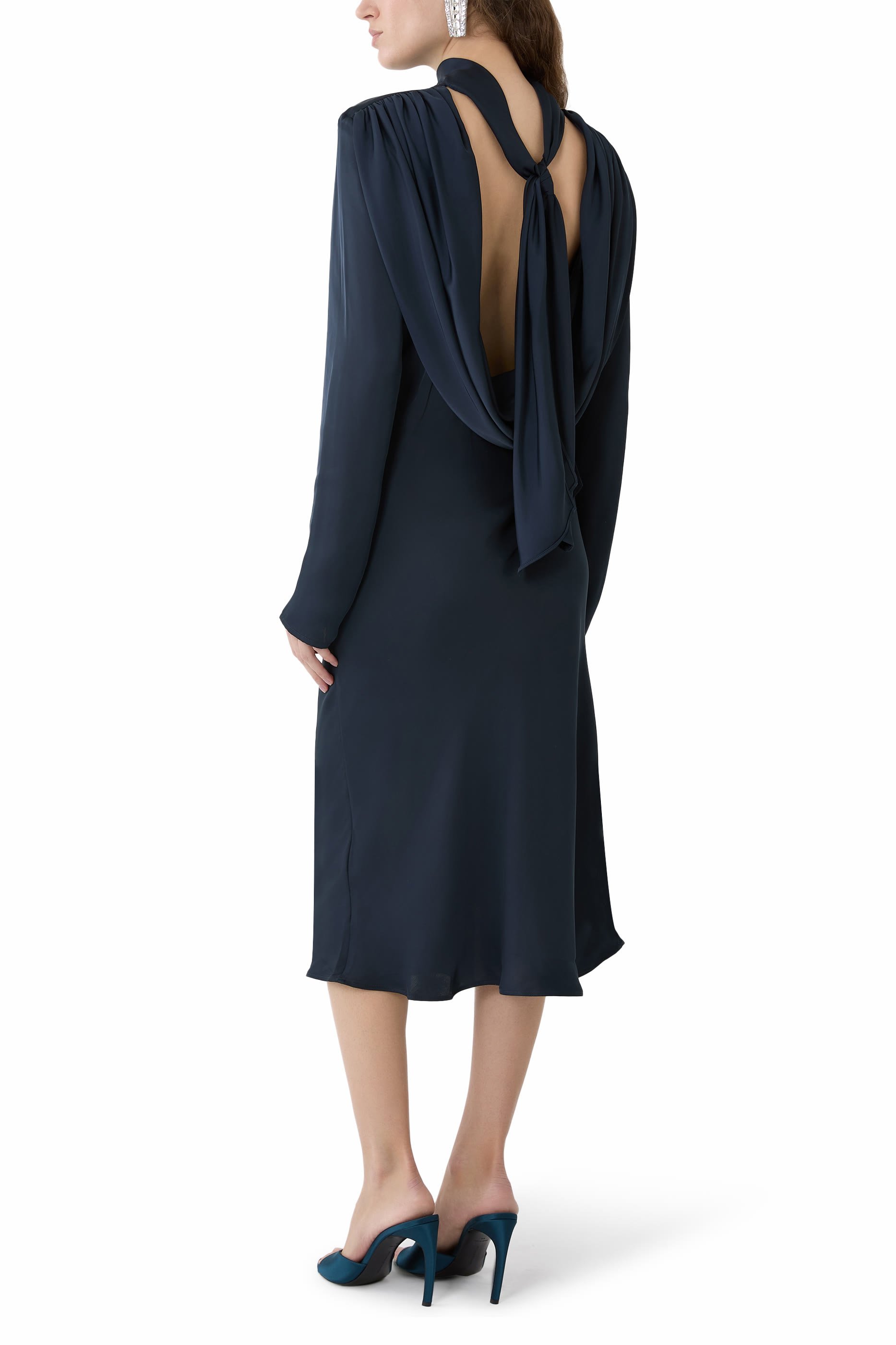 فستان بقصة مريحة متوسطة الطول ستان