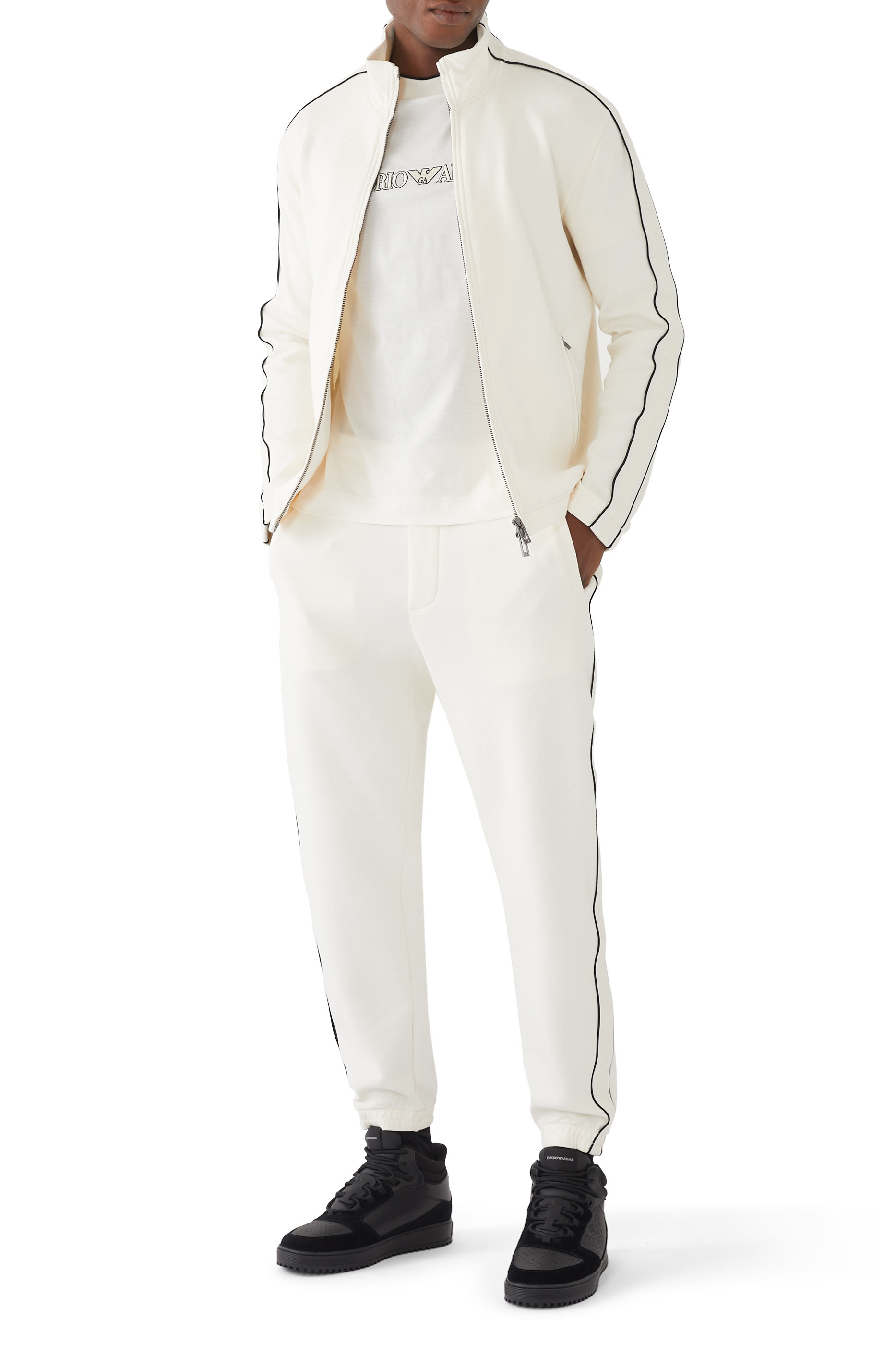 سويت شيرت بسحّاب وشريط شعار الماركة جيرسيه مزدوج