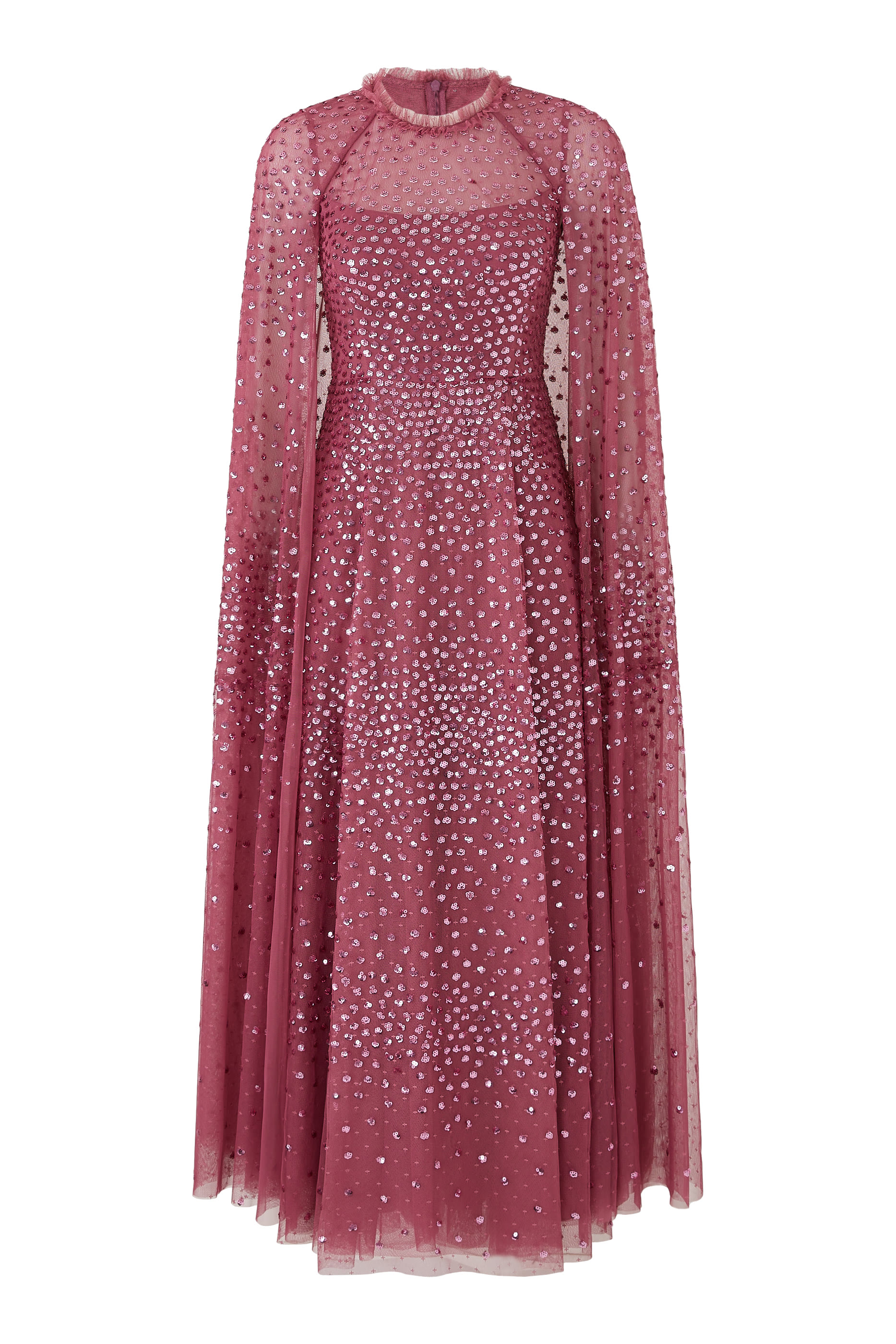 فستان سهرة بأكمام كاب بنقاط متناثرة بطول الكاحل