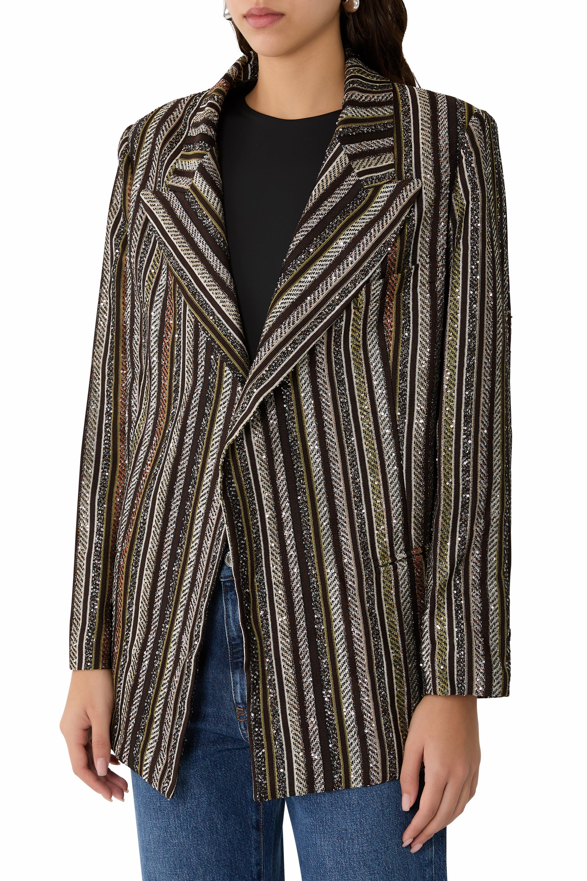 بليزر بصف أزرار نسيج مخطط بنقشة هيرنج بون