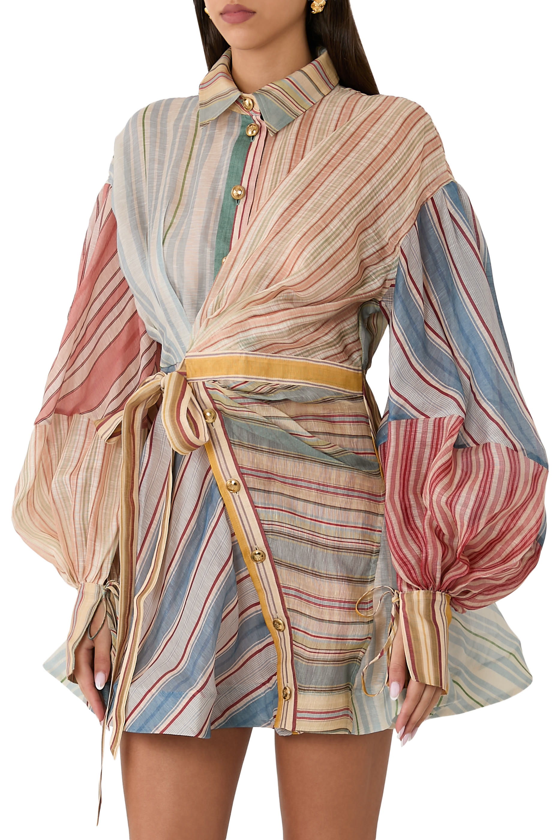 فستان ريبالين قصير بنقشة مخططة