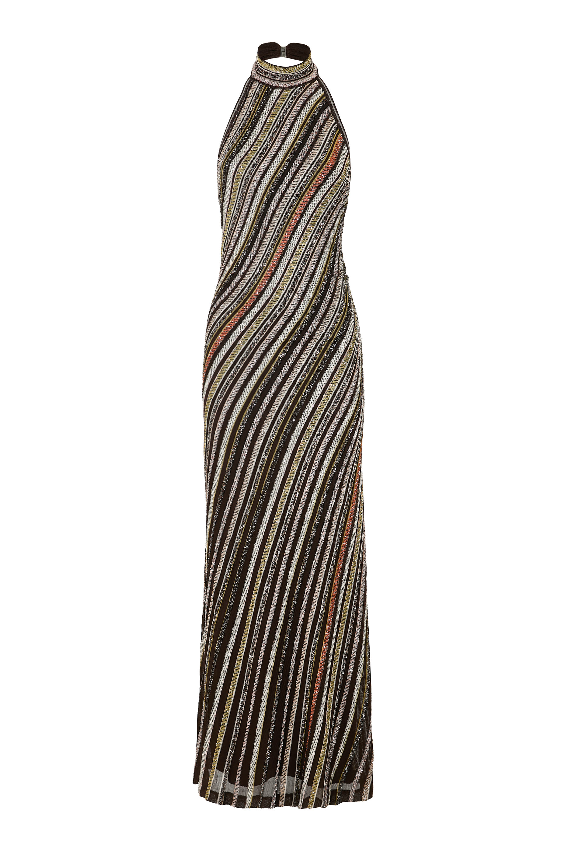 فستان طويل مخطط نسيج مطرز بالترتر