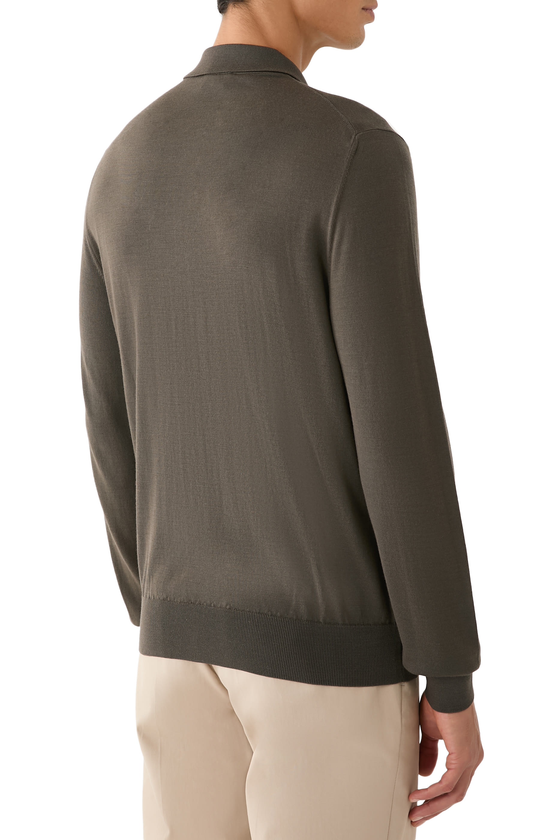 قميص بولو بأكمام طويلة مزيج حرير