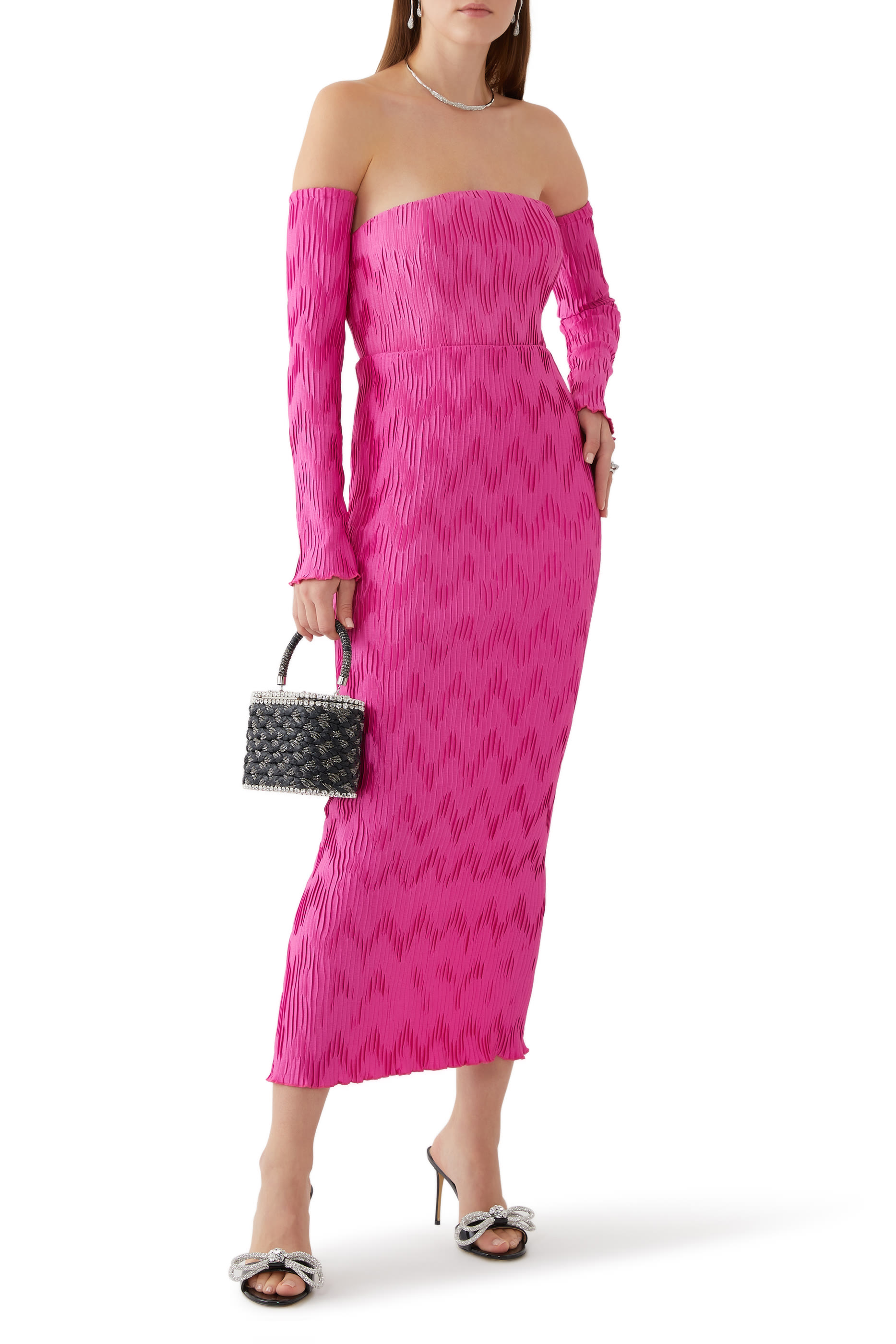 فستان افير متوسط الطول بطيات