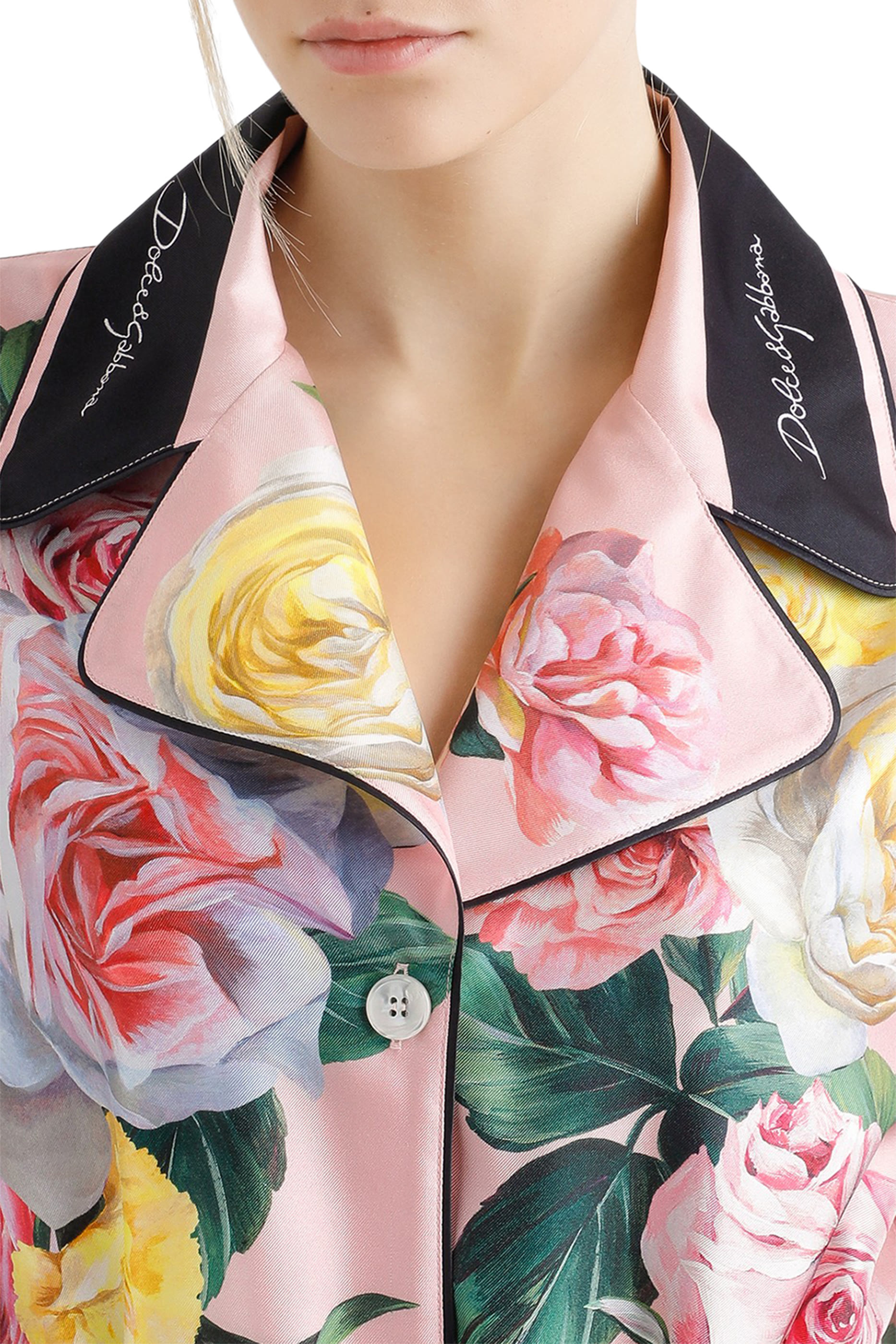 قميص بيجامة بطبعة وردة وفاوانيا تويل 