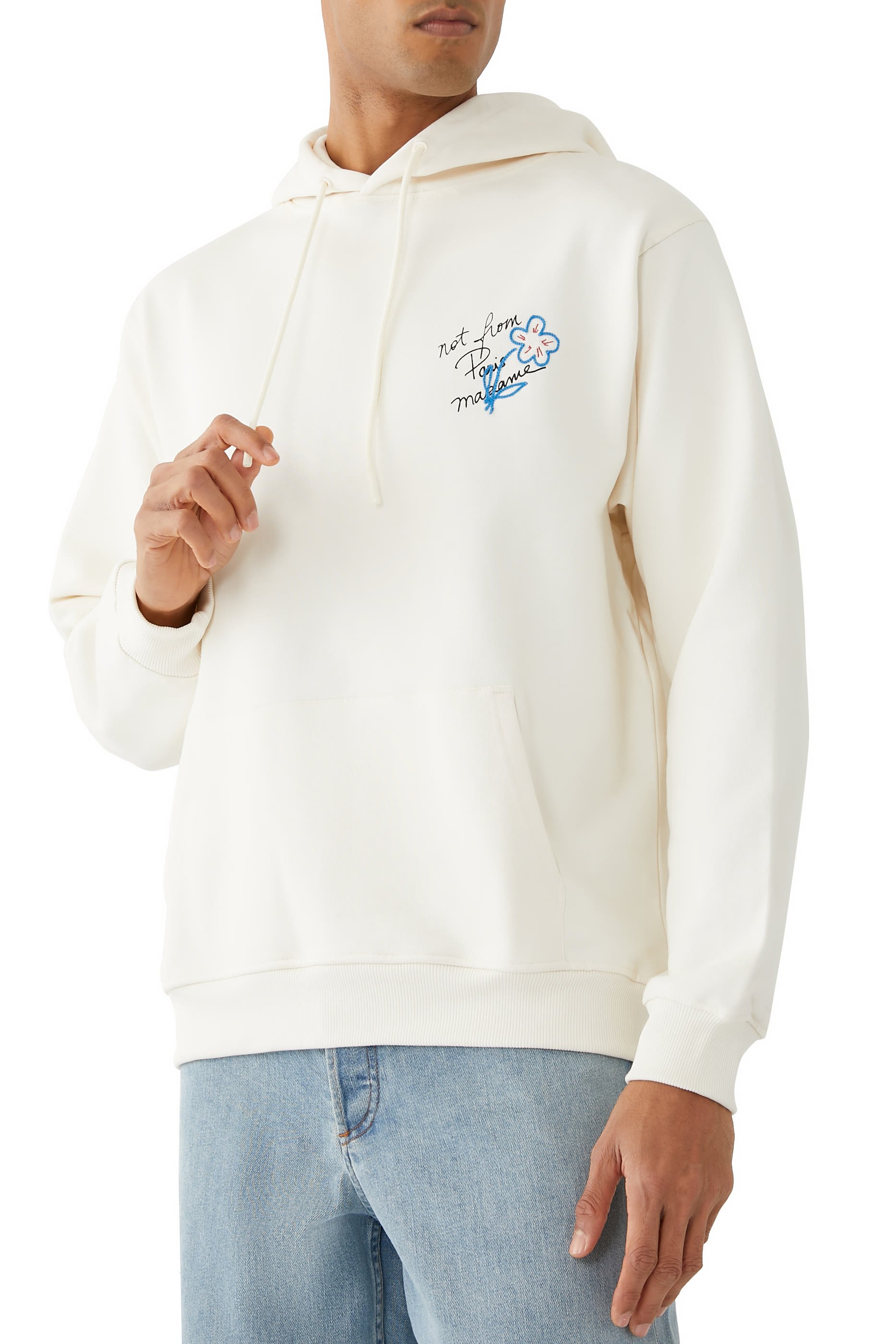 سويت شيرت بغطاء رأس بعبارة نصية