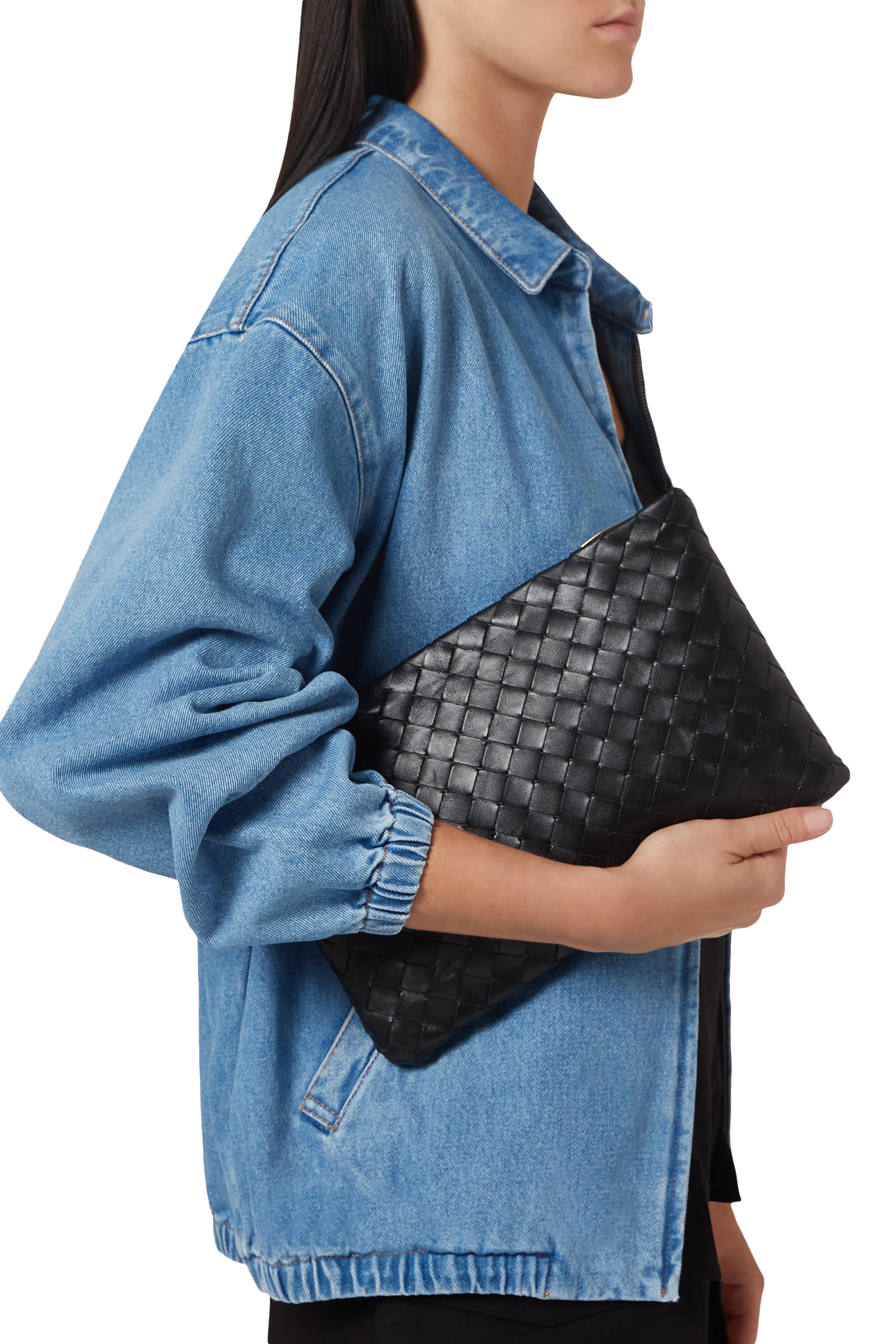 حقيبة متوسطة بتصميم مجدول جلد