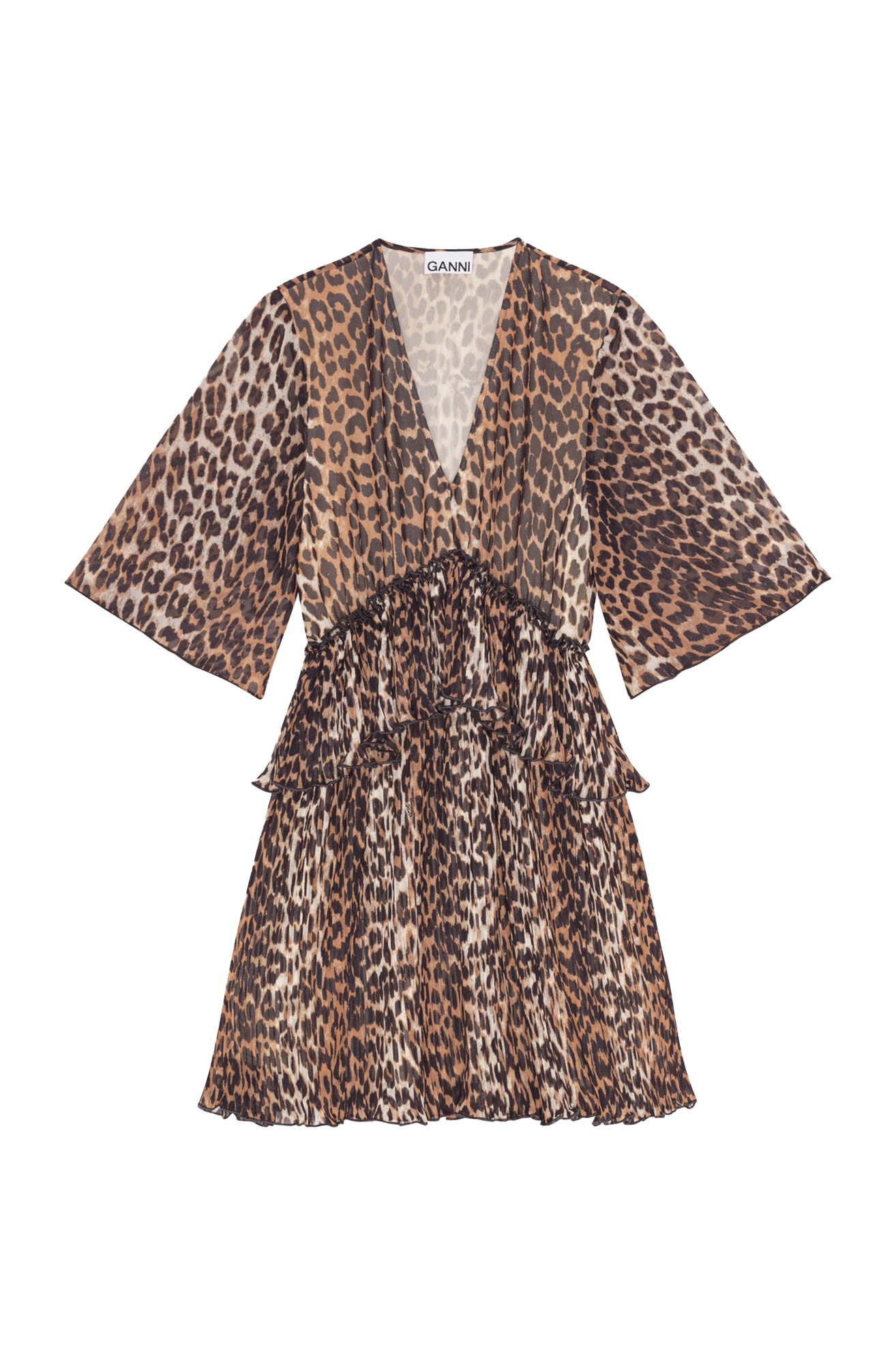 فستان قصير بياقة V وكشكش وطيات جورجيت