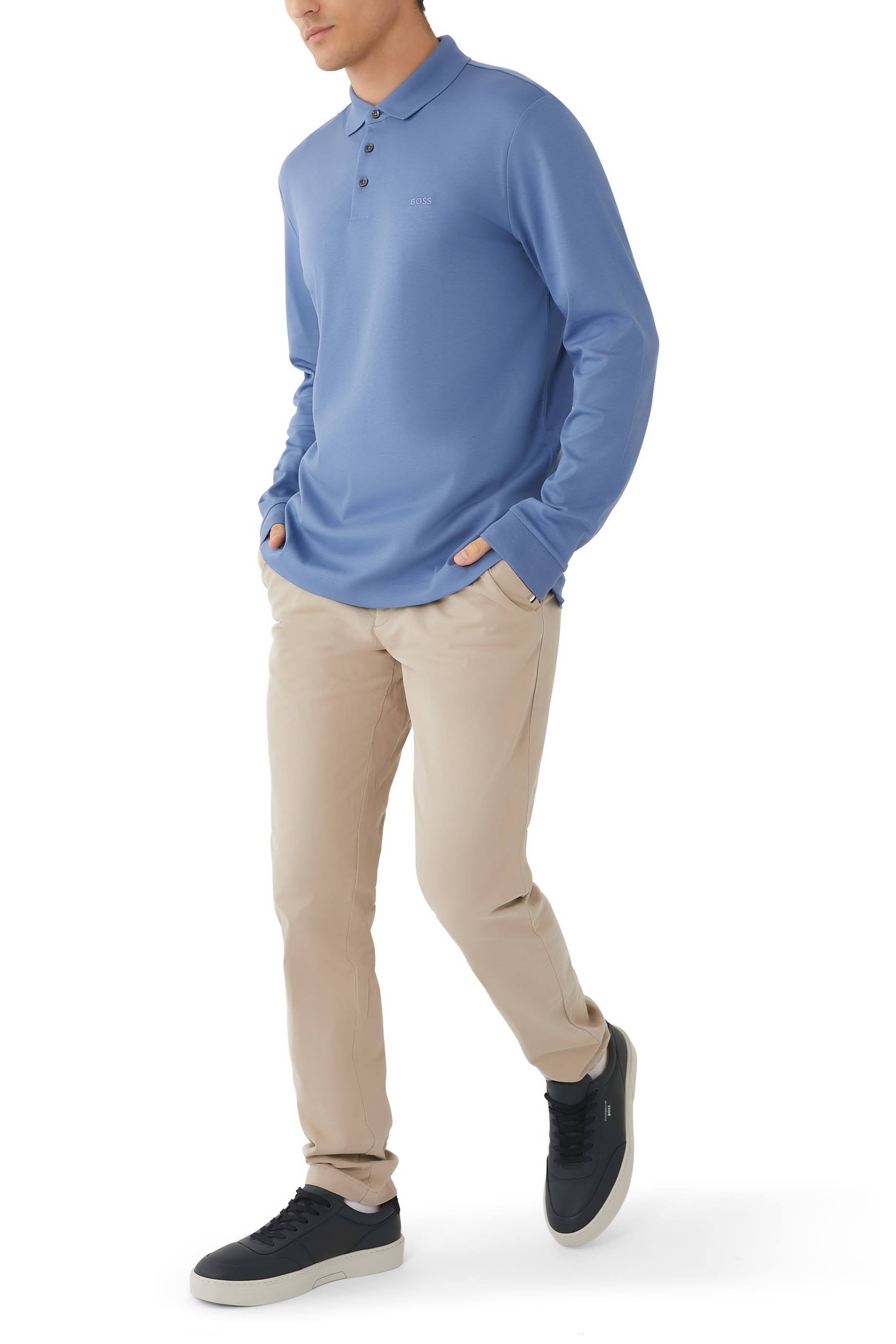 قميص بولو مطرز بشعار الماركة بأكمام طويلة