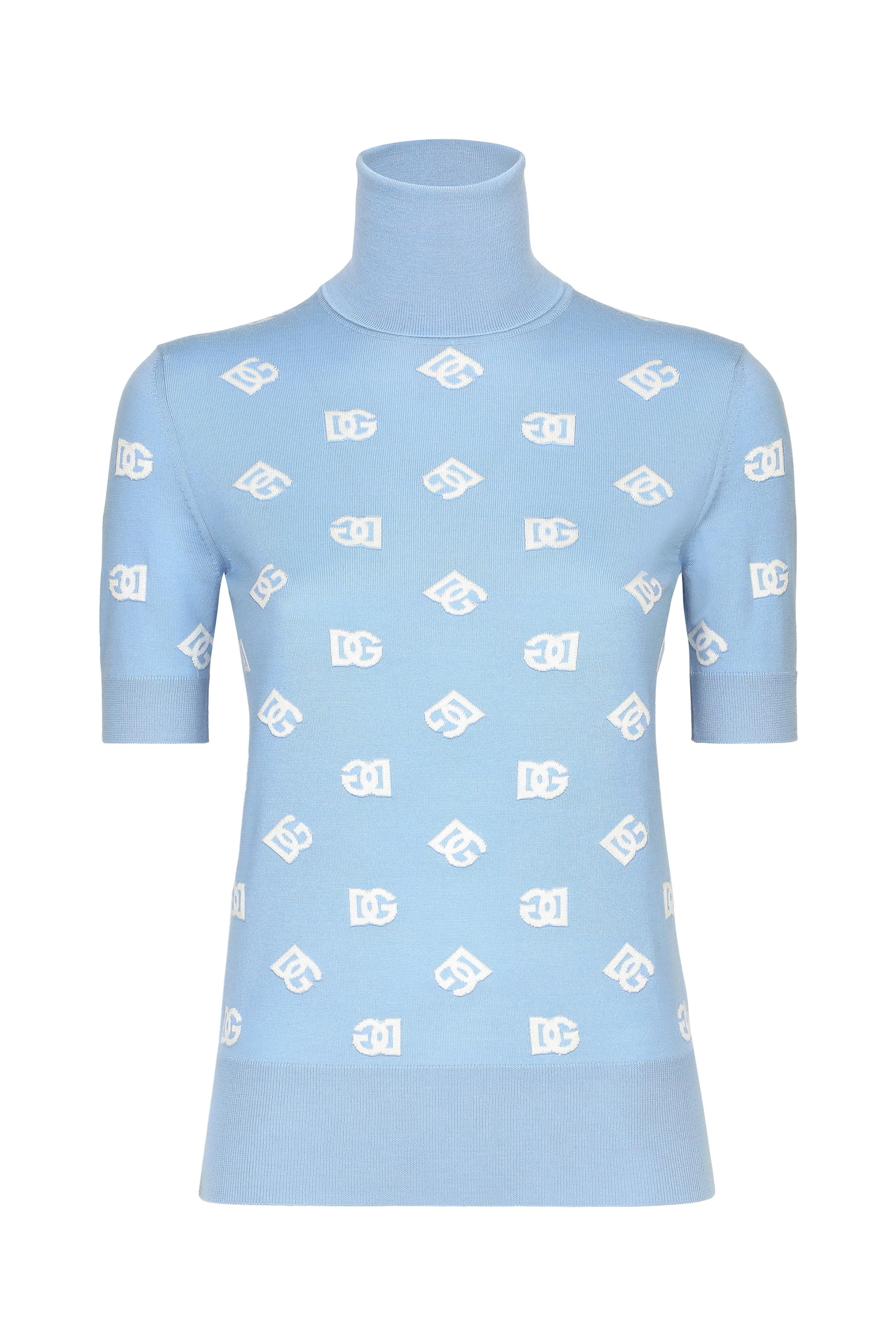 كنزة بنقشة شعار الماركة بلمسة جاكار صوف وحرير