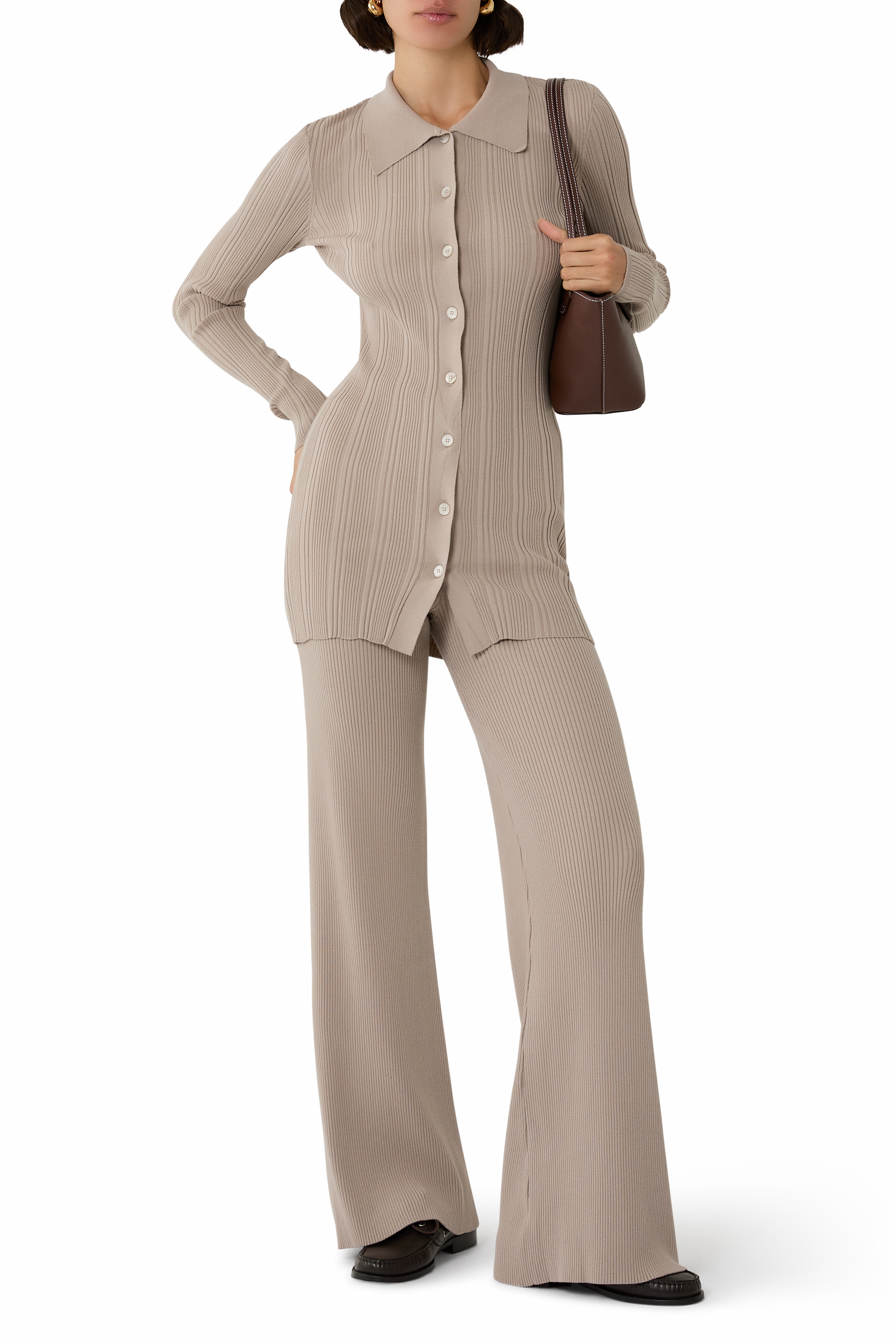 بنطال منسوج بتصميم مضلع وقصة مستقيمة