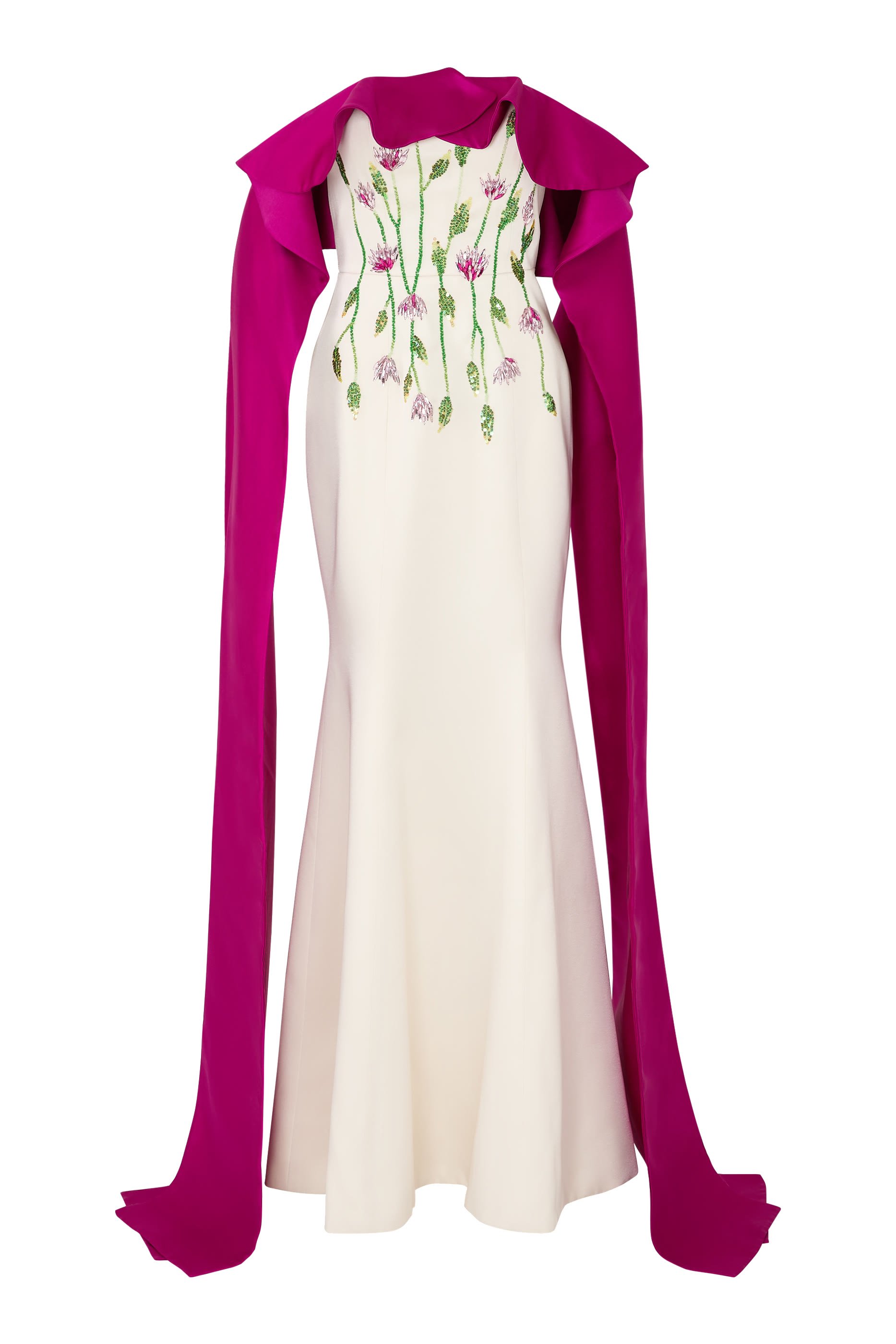 فستان سهرة بأكتاف مكشوفة وكشكش