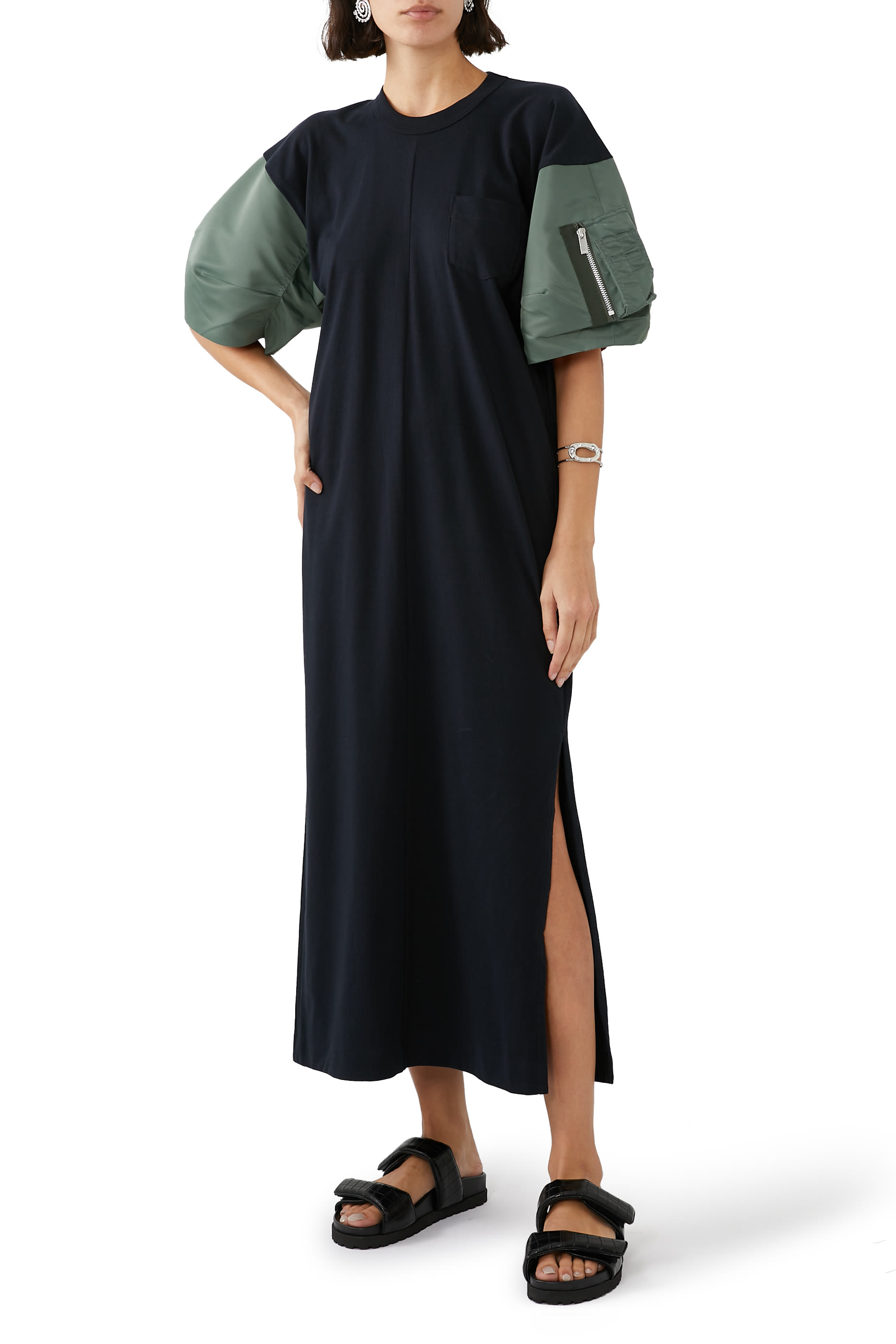 فستان نايلون تويل X قطن جيرسيه