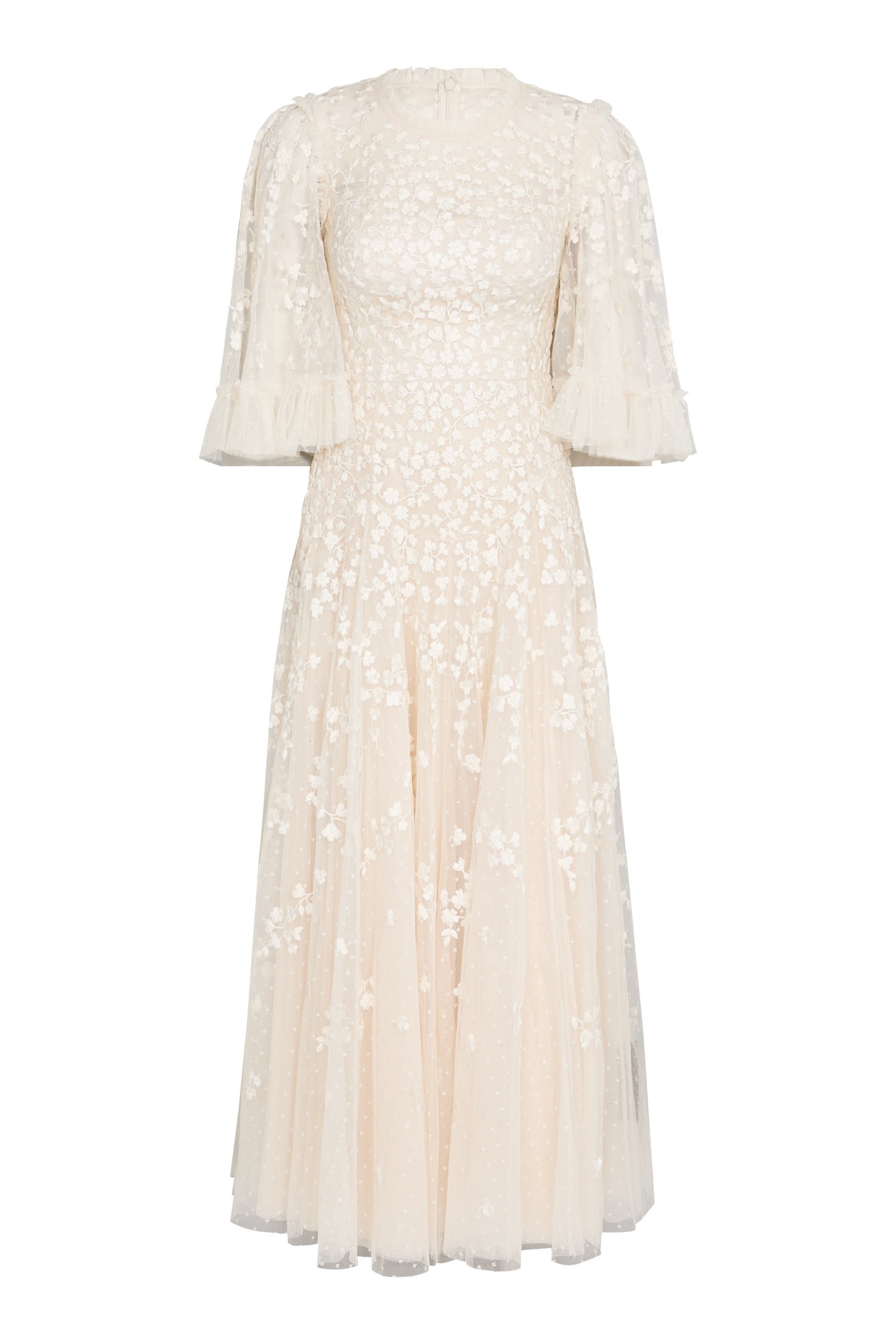 فستان سهرة سكاتر مطرز بزهور بياقة مستديرة وبطول الكاحل