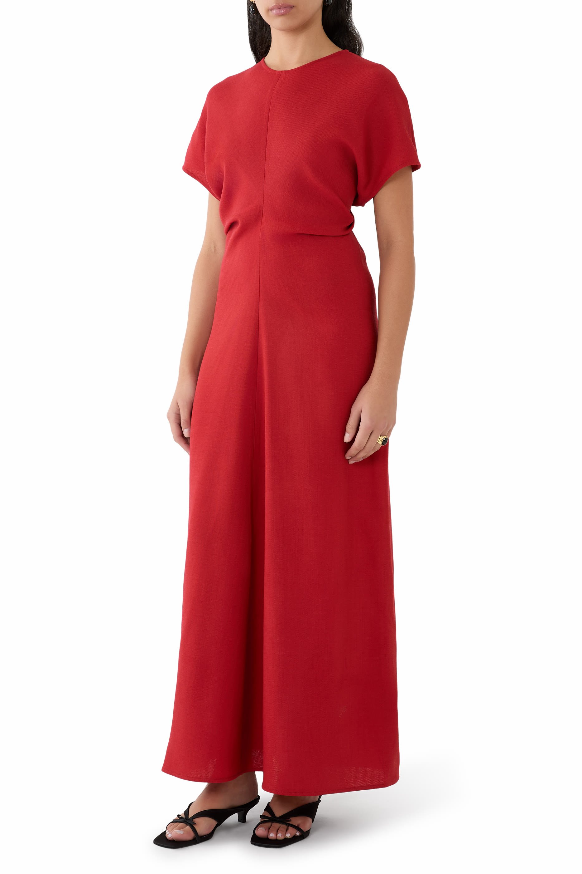 فستان بتفاصيل درابيه عند الخصر صوف