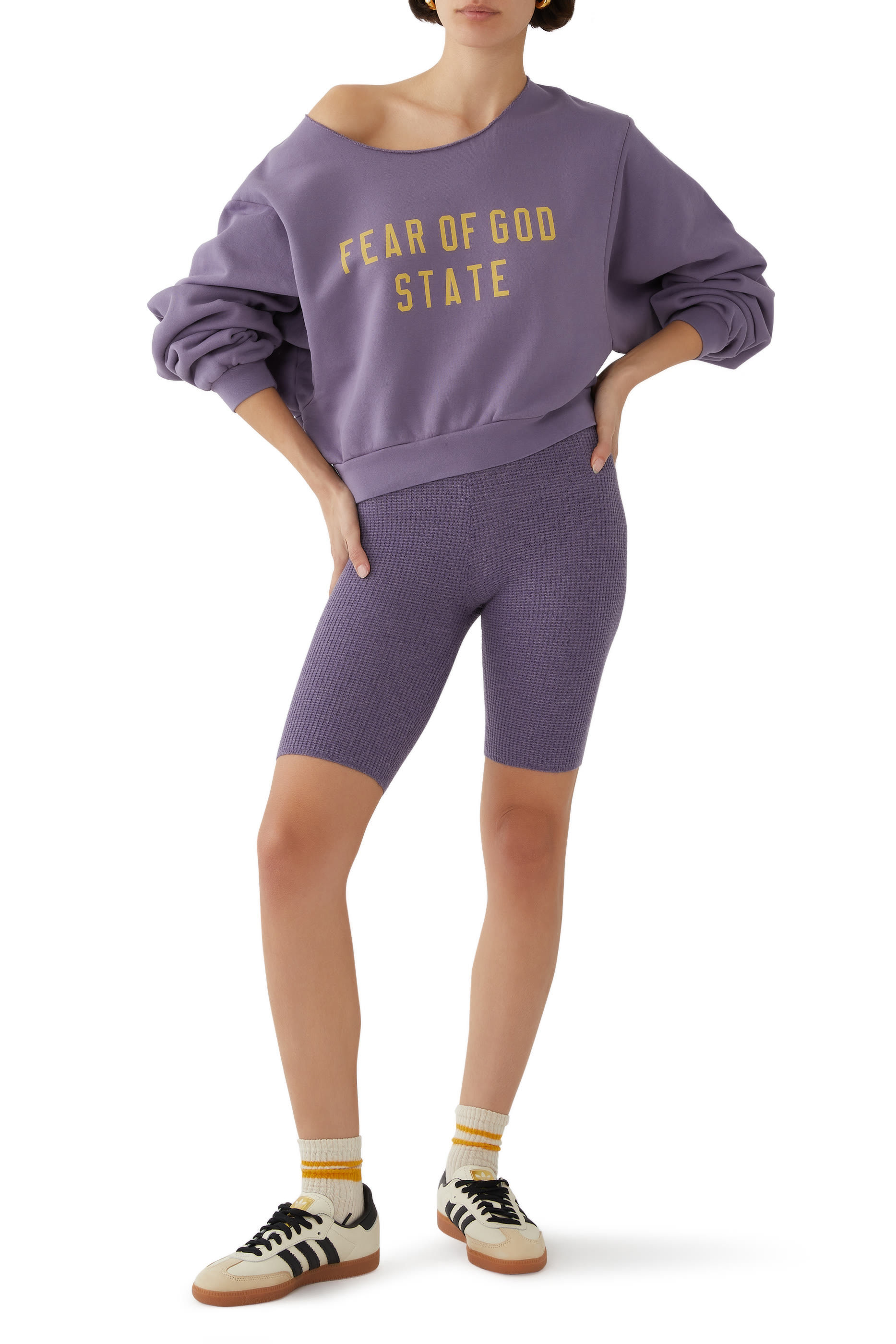 سويت شيرت بقصة قصيرة وياقة ضيقة صوف ثقيل الوزن خام