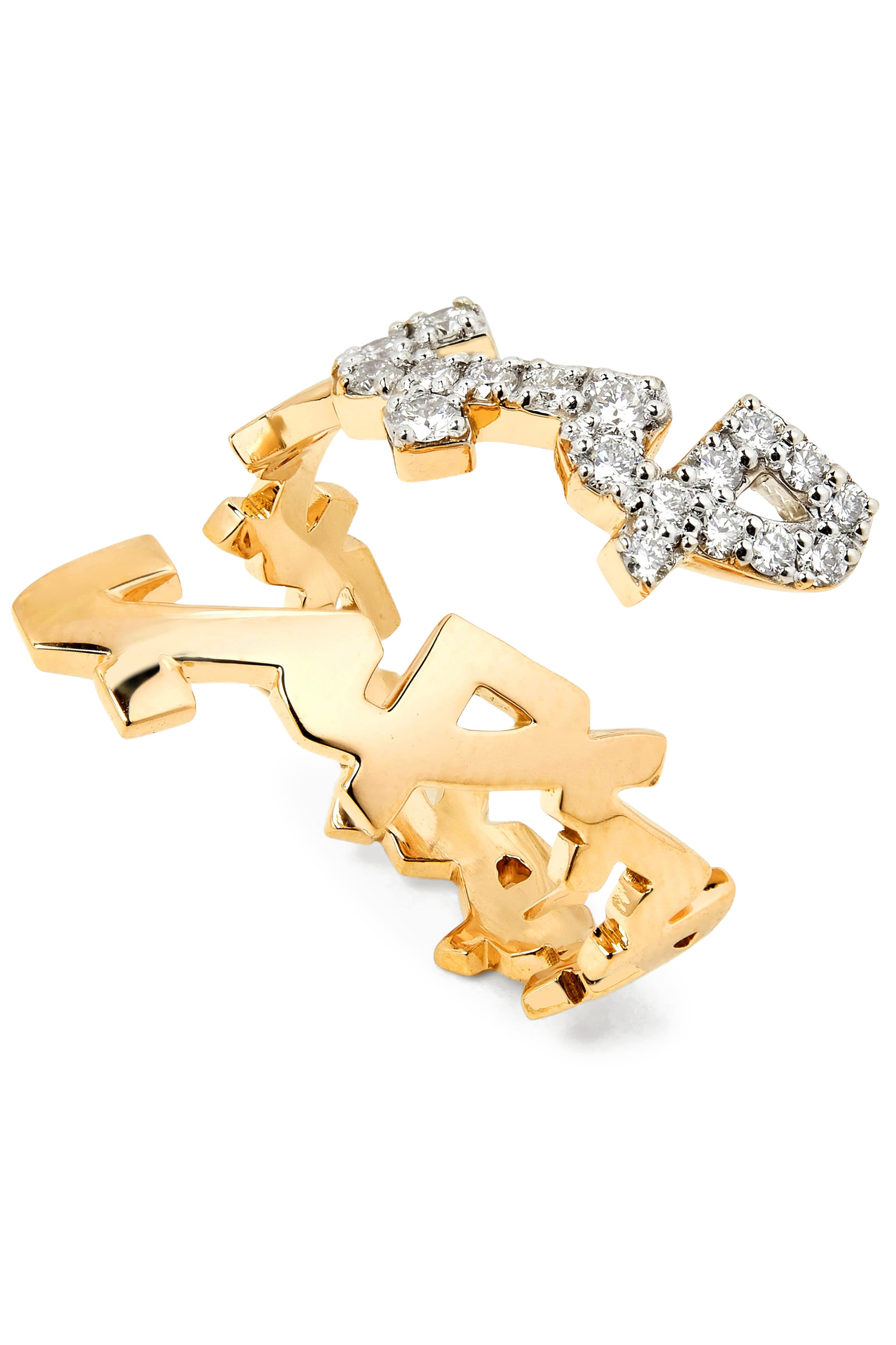 خاتم بتصميم كلمة "حب"مرصع بالماس ذهب أصفر عيار 18