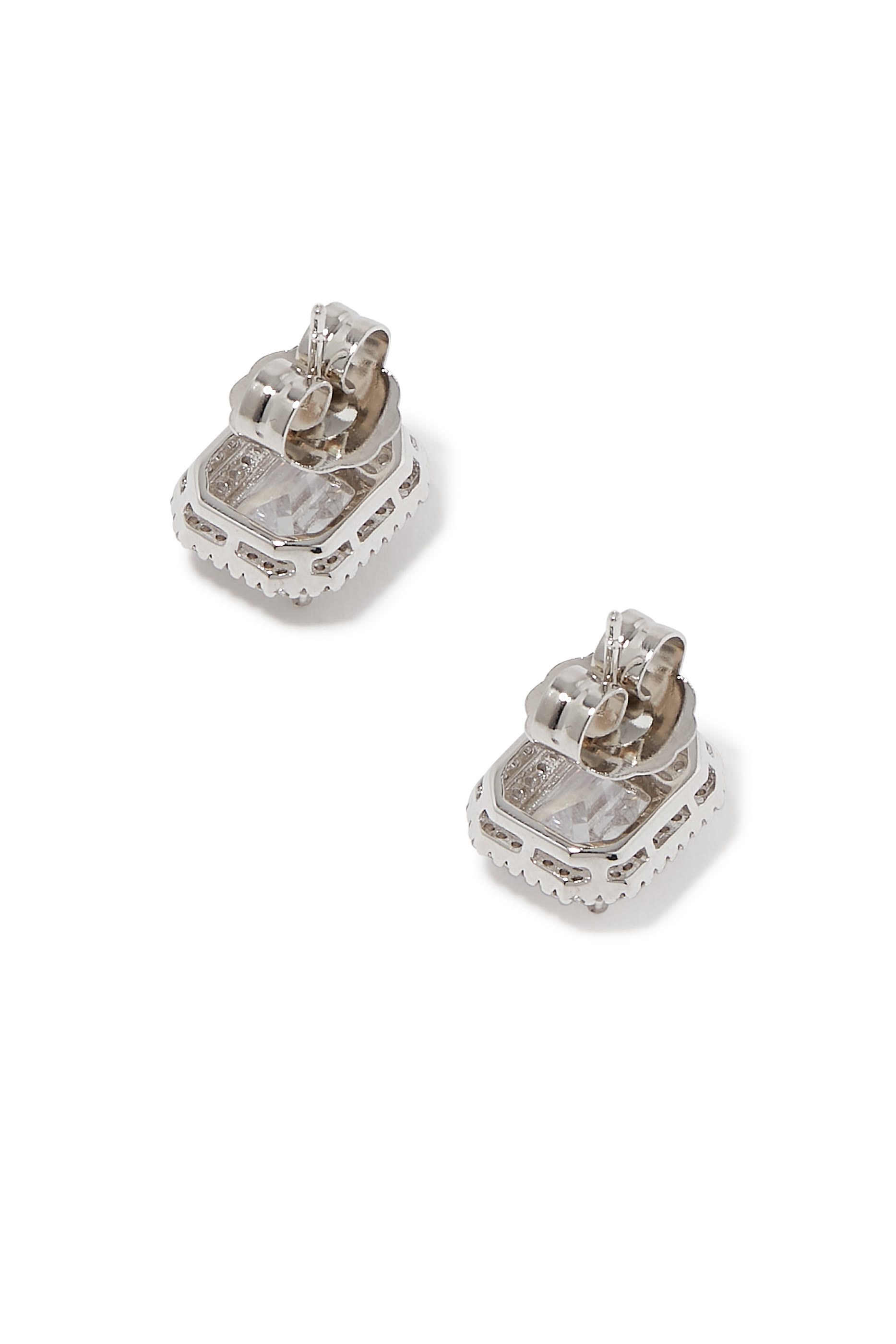 أقراط هالو مزدوجة مرصعة بأحجار زركونيا مكعبة مقطعة بشكل زمرد، نحاس مطلي بالروديوم